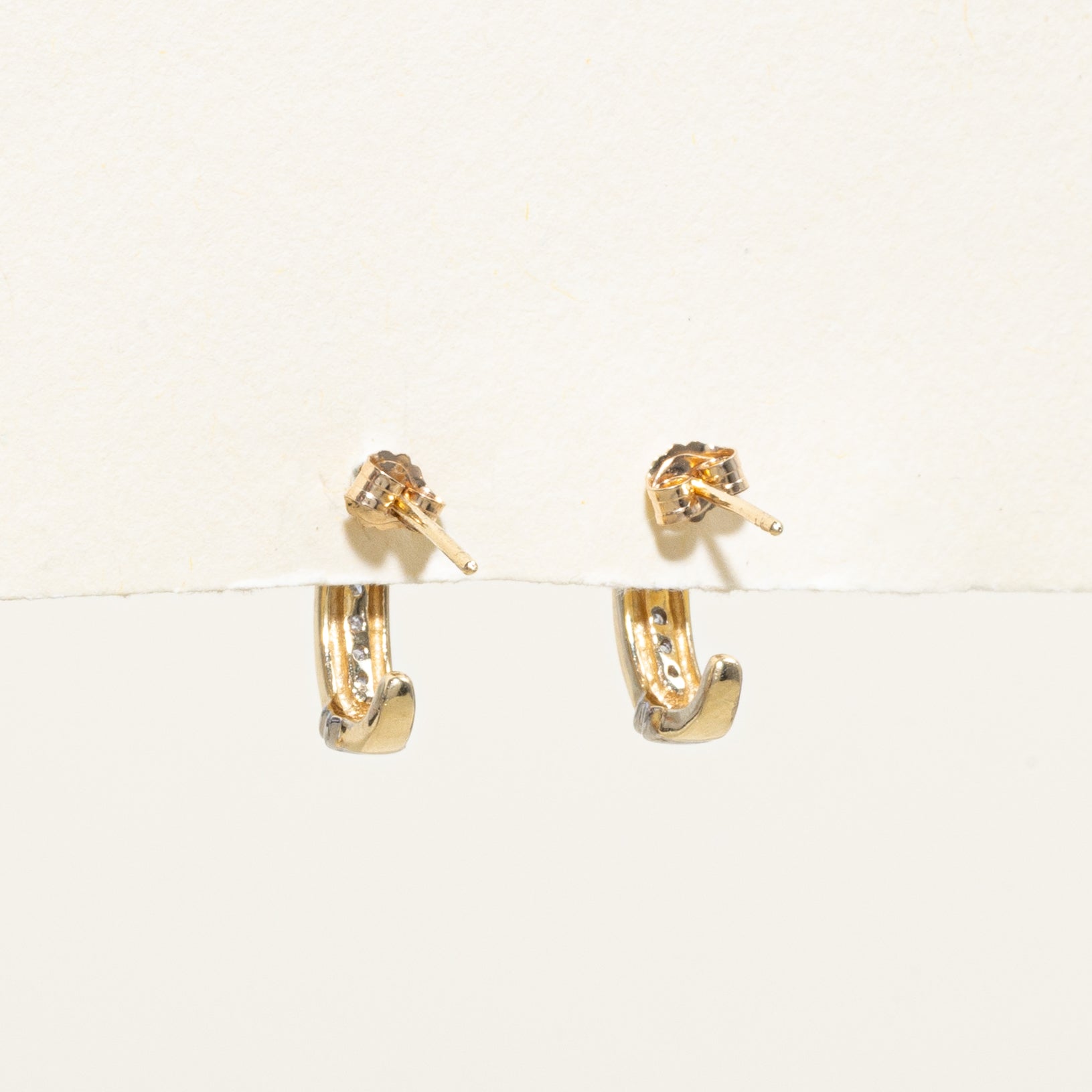 Two Tone Channel Set Huggie Earrings