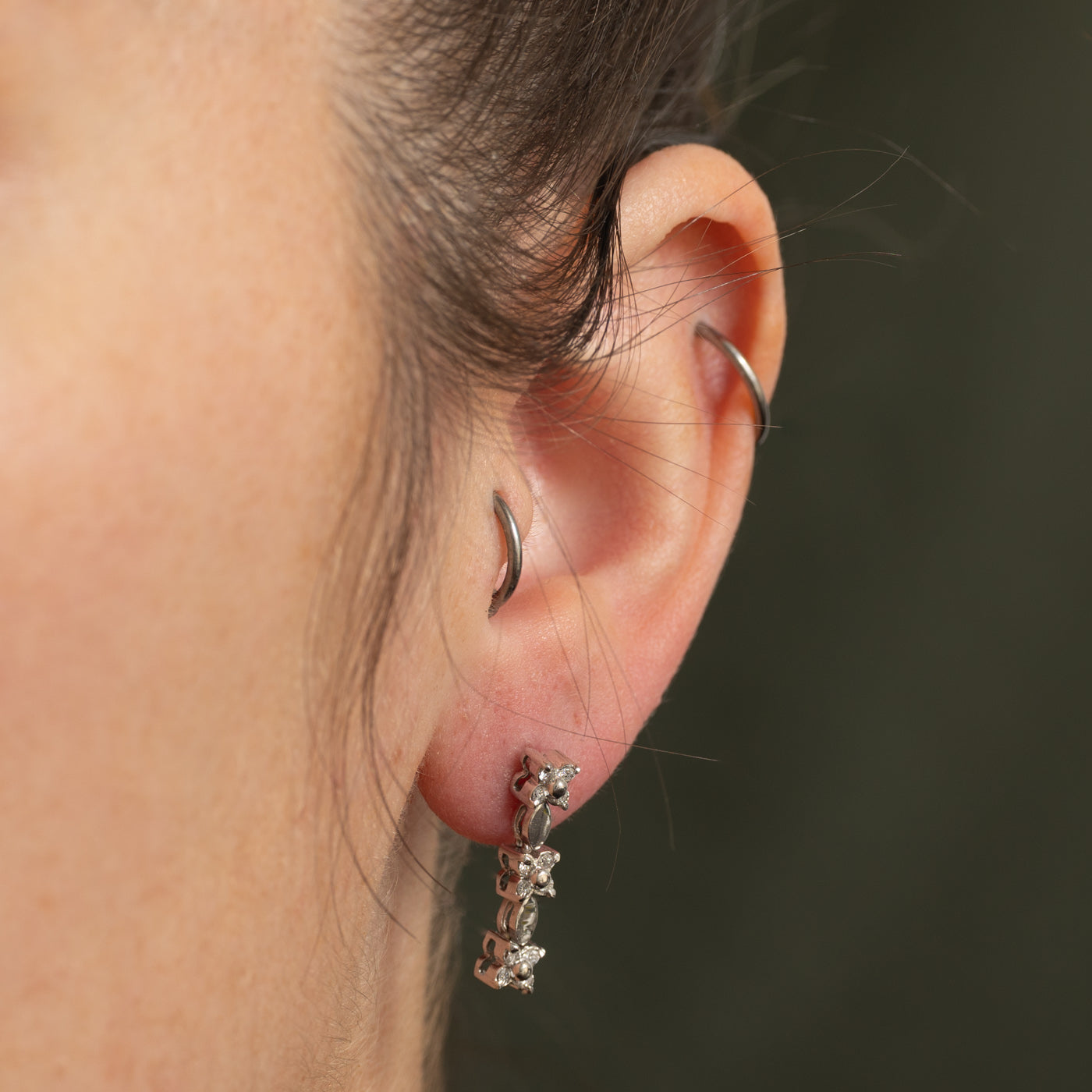 Diamond Floral Drop Earrings