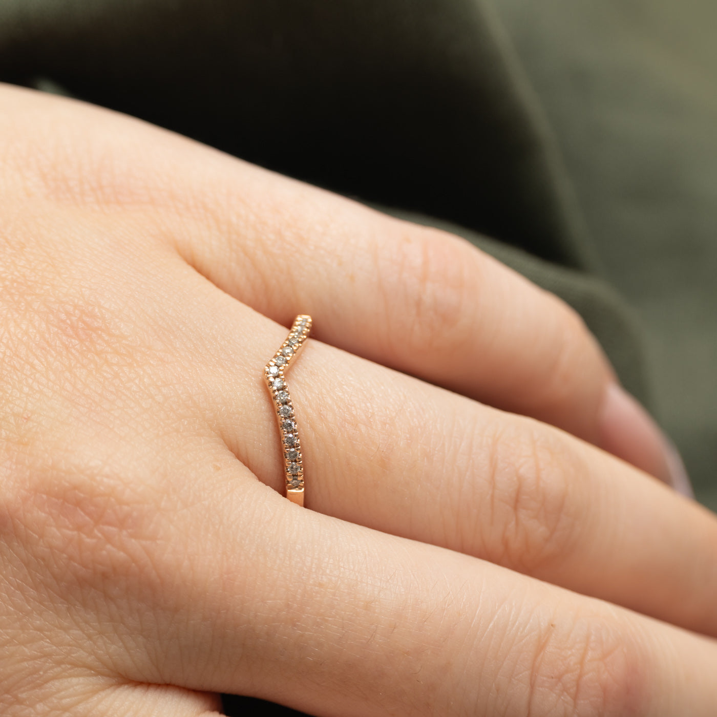 Rose Gold Semi Eternity Diamond Chevron Ring | SZ 7