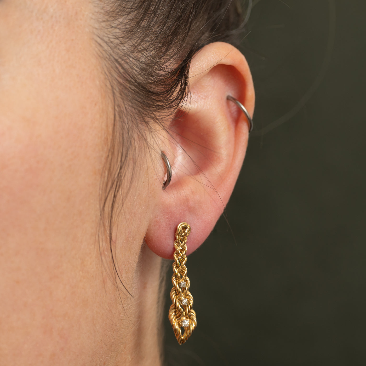 Diamond Braided Rope Drop Earrings