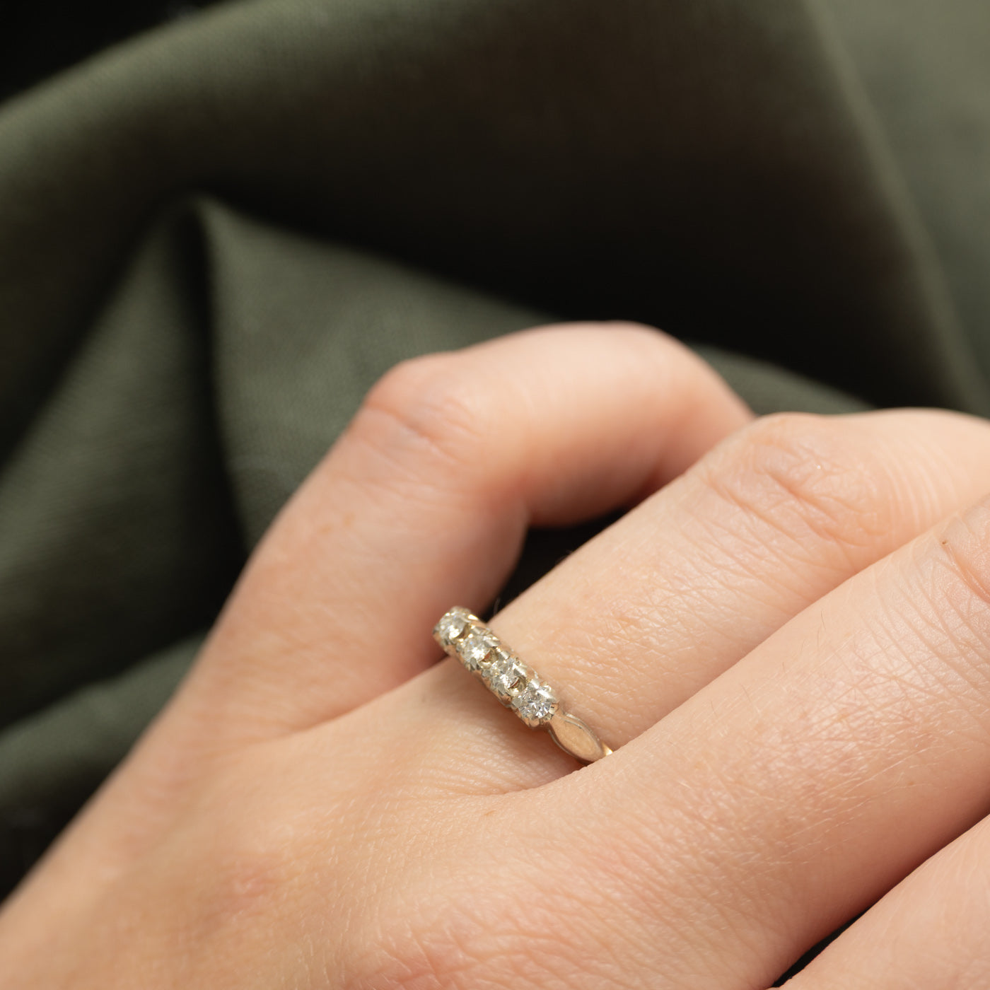 Two Tone Gold Four Stone Diamond Band | SZ 6.5