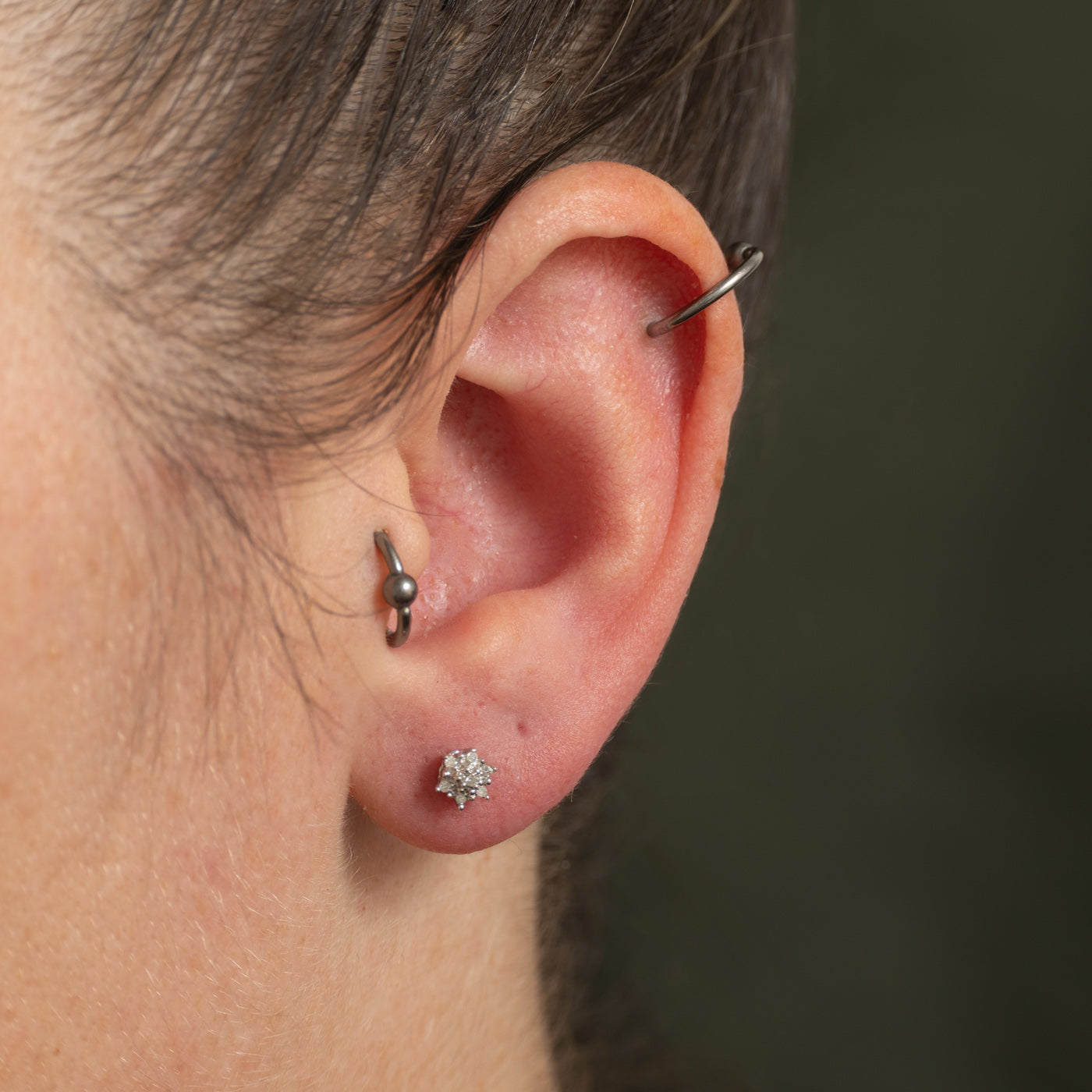 White Gold Diamond Petal Cluster Stud Earrings