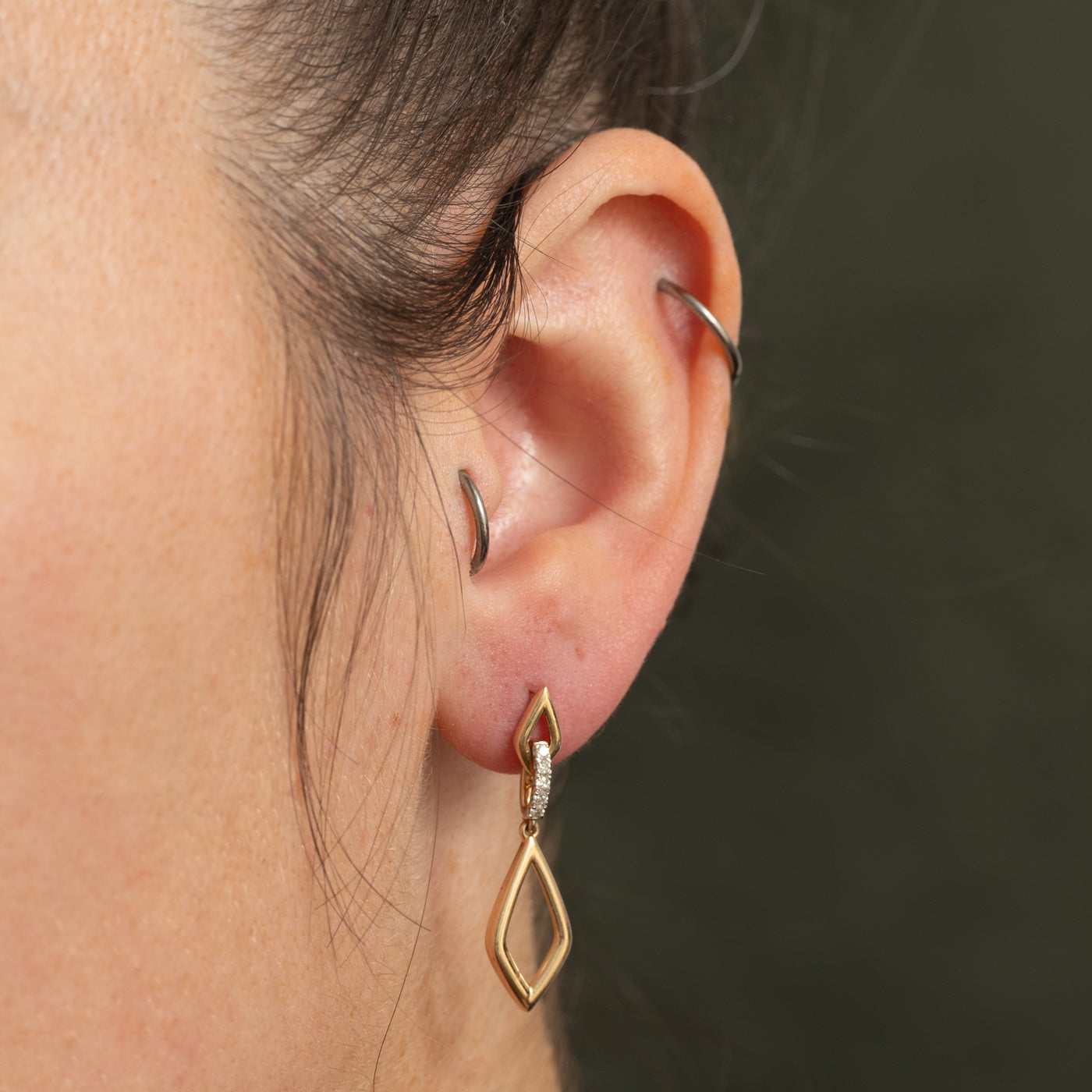 Pave Set Diamond Geometric Drop Earrings