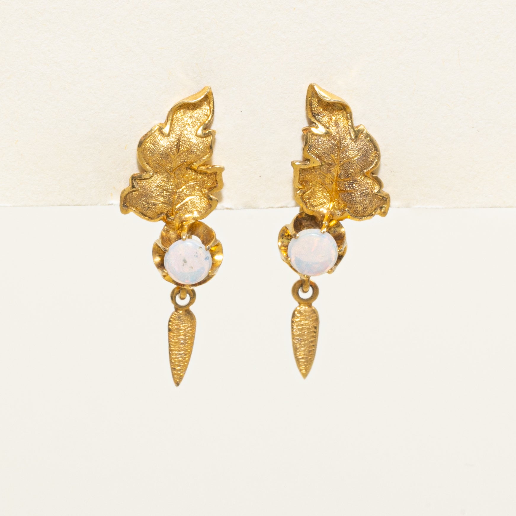 Opal Leaf Design Jacket Earrings