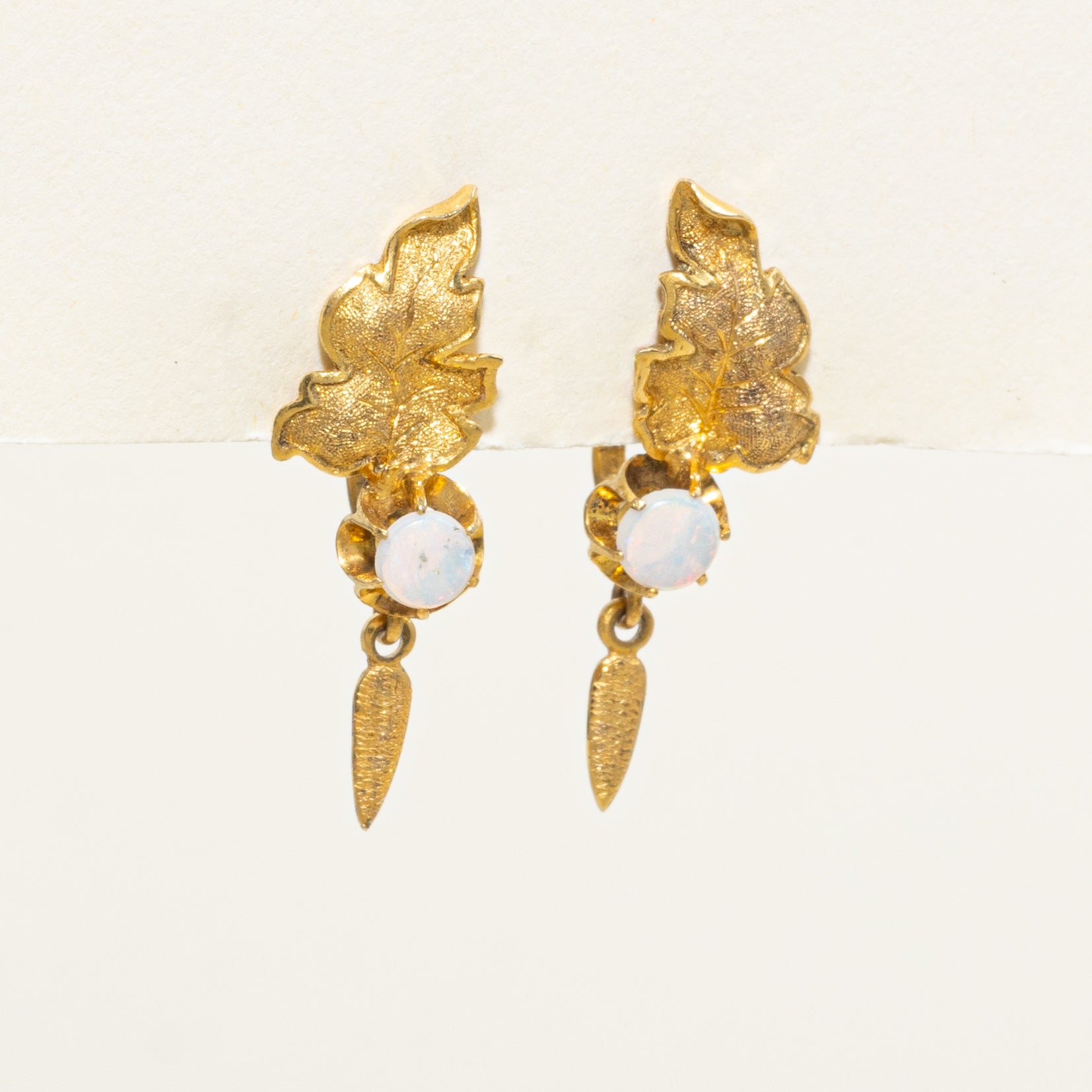 Opal Leaf Design Jacket Earrings