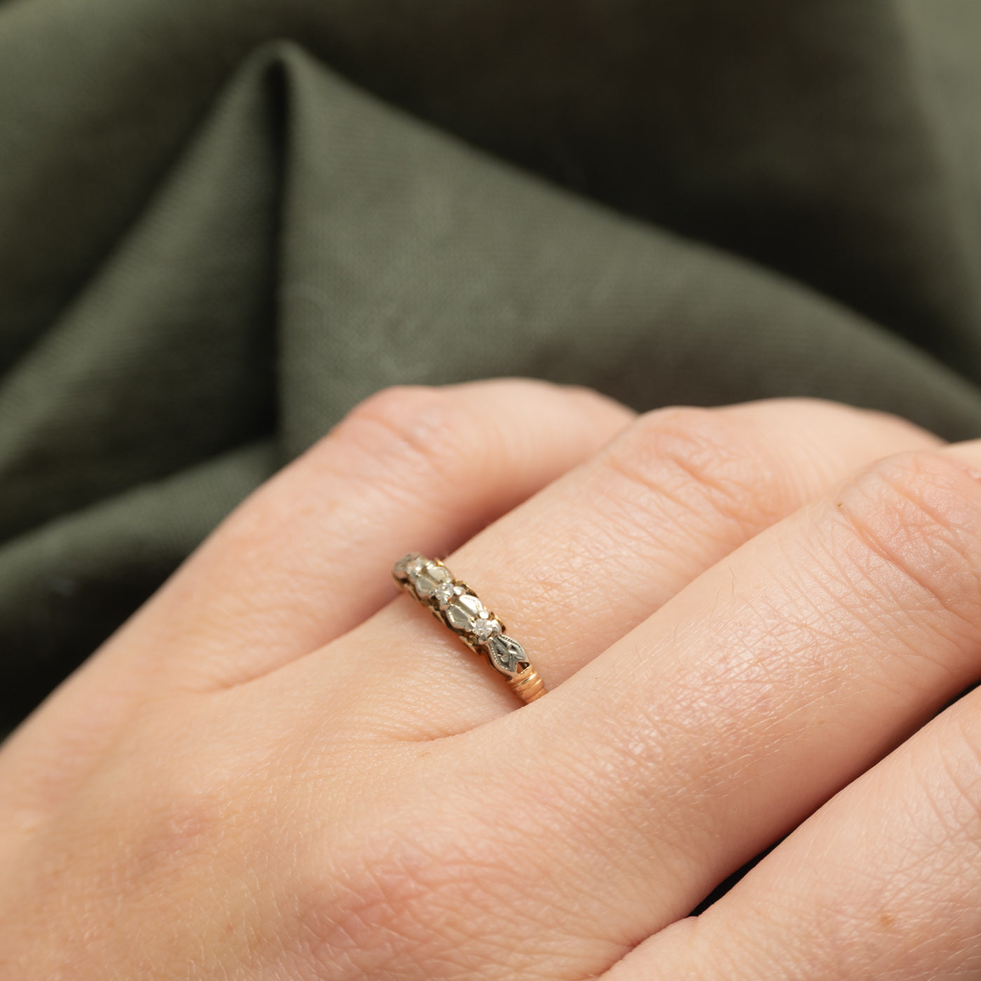 Two Tone Gold Three Stone Diamond Ring | SZ 6