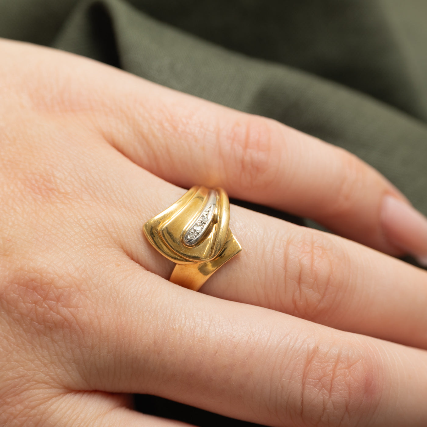 Diamond Grooved Chunky Bypass Ring | SZ 6.75