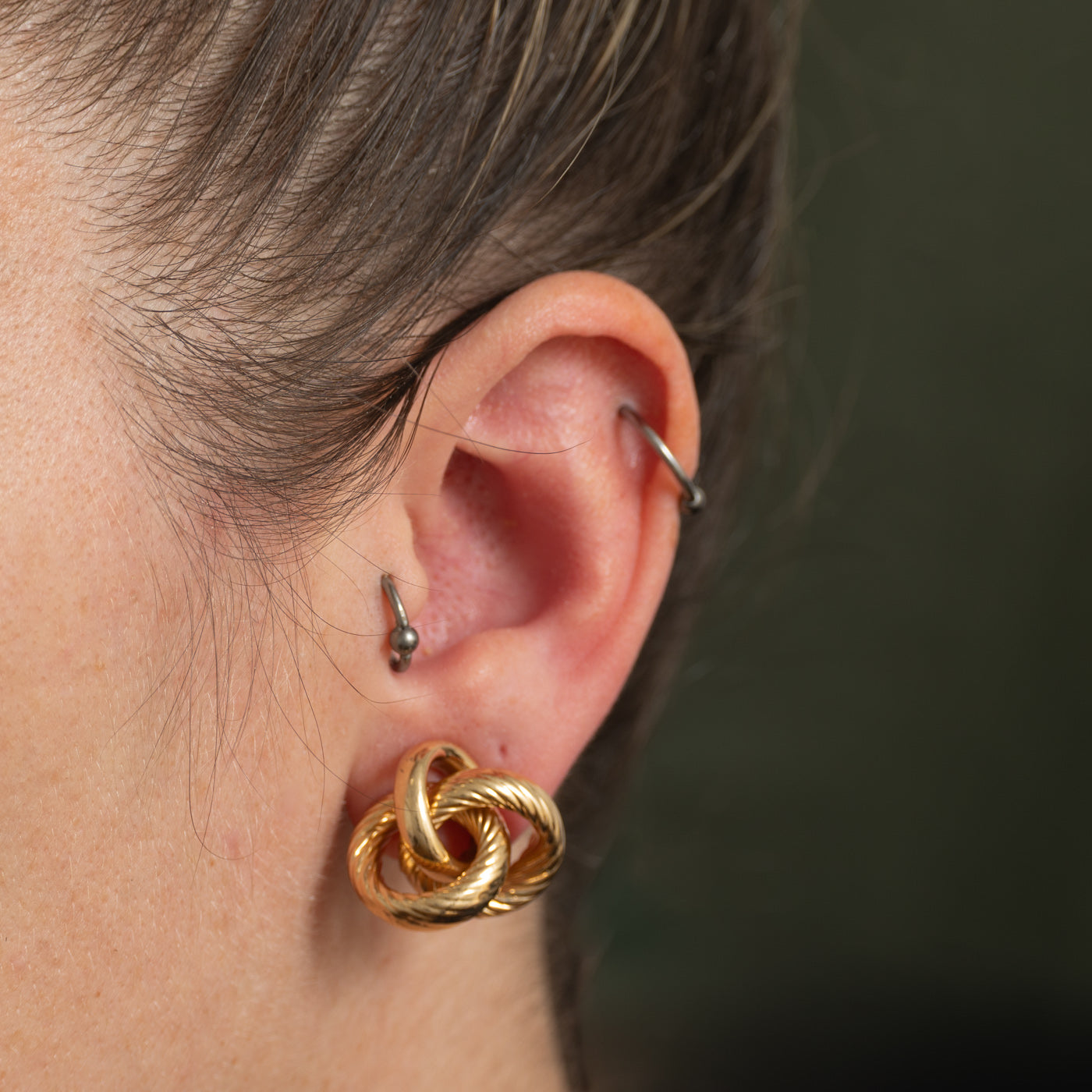 14k Yellow Gold Textured Knot Stud Earring