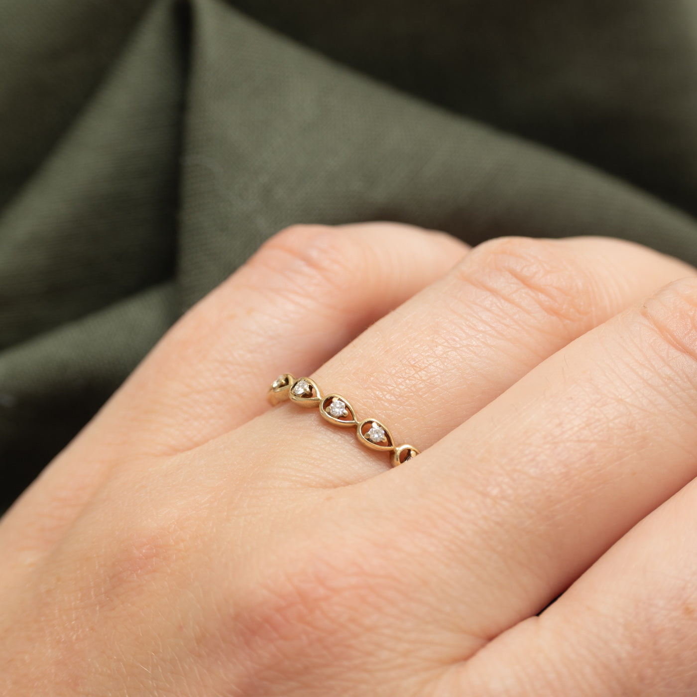 Semi Eternity Diamond Pear Patterned Ring | SZ 6.75
