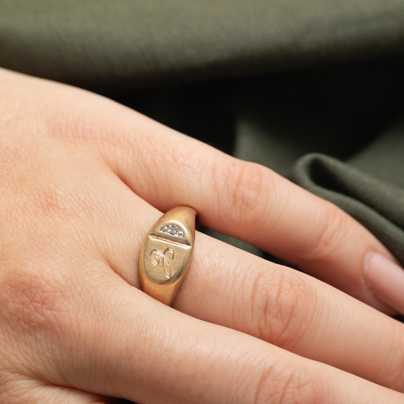 Diamond "C" Initial Signet Ring | SZ 10