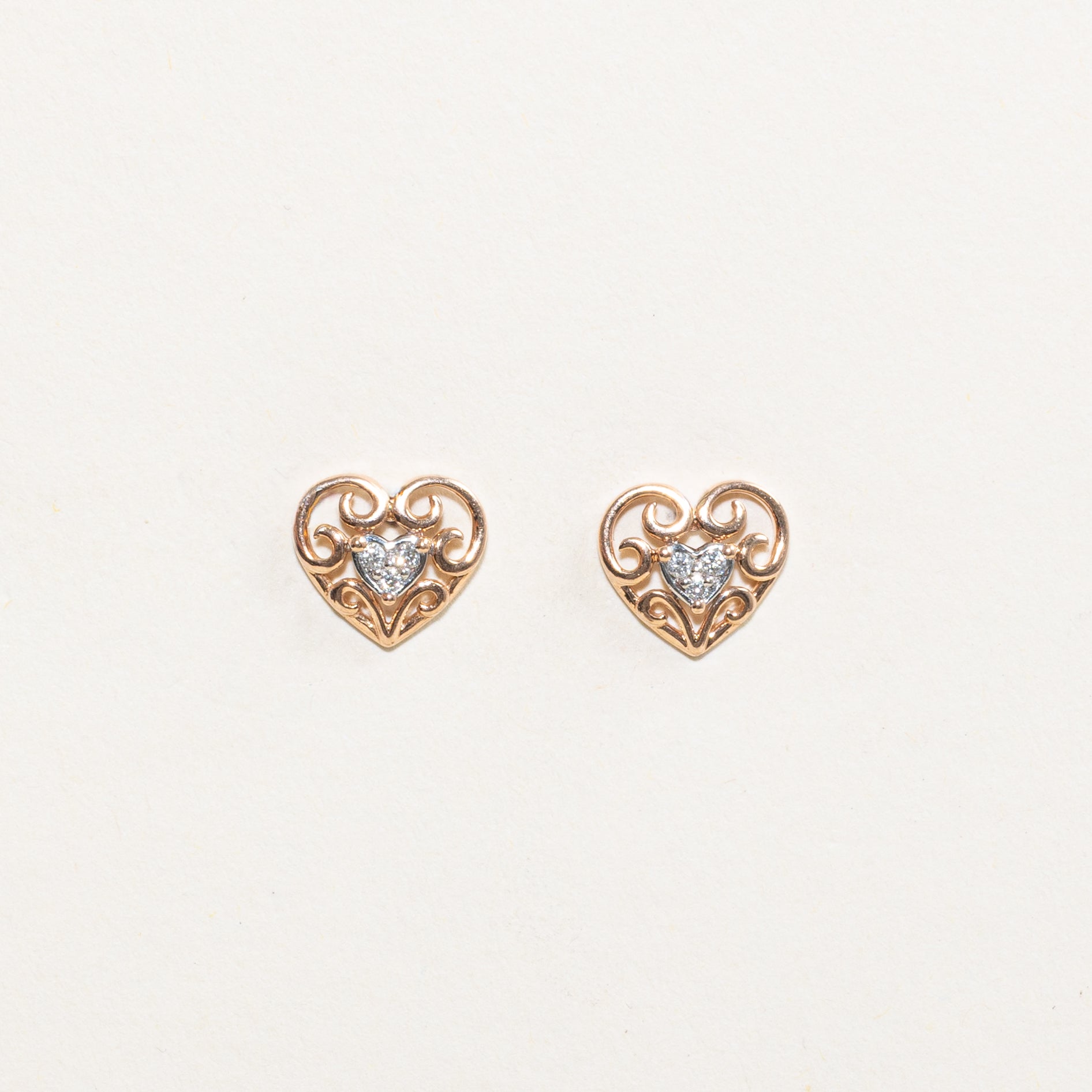 Diamond Heart Scrollwork Stud Earrings