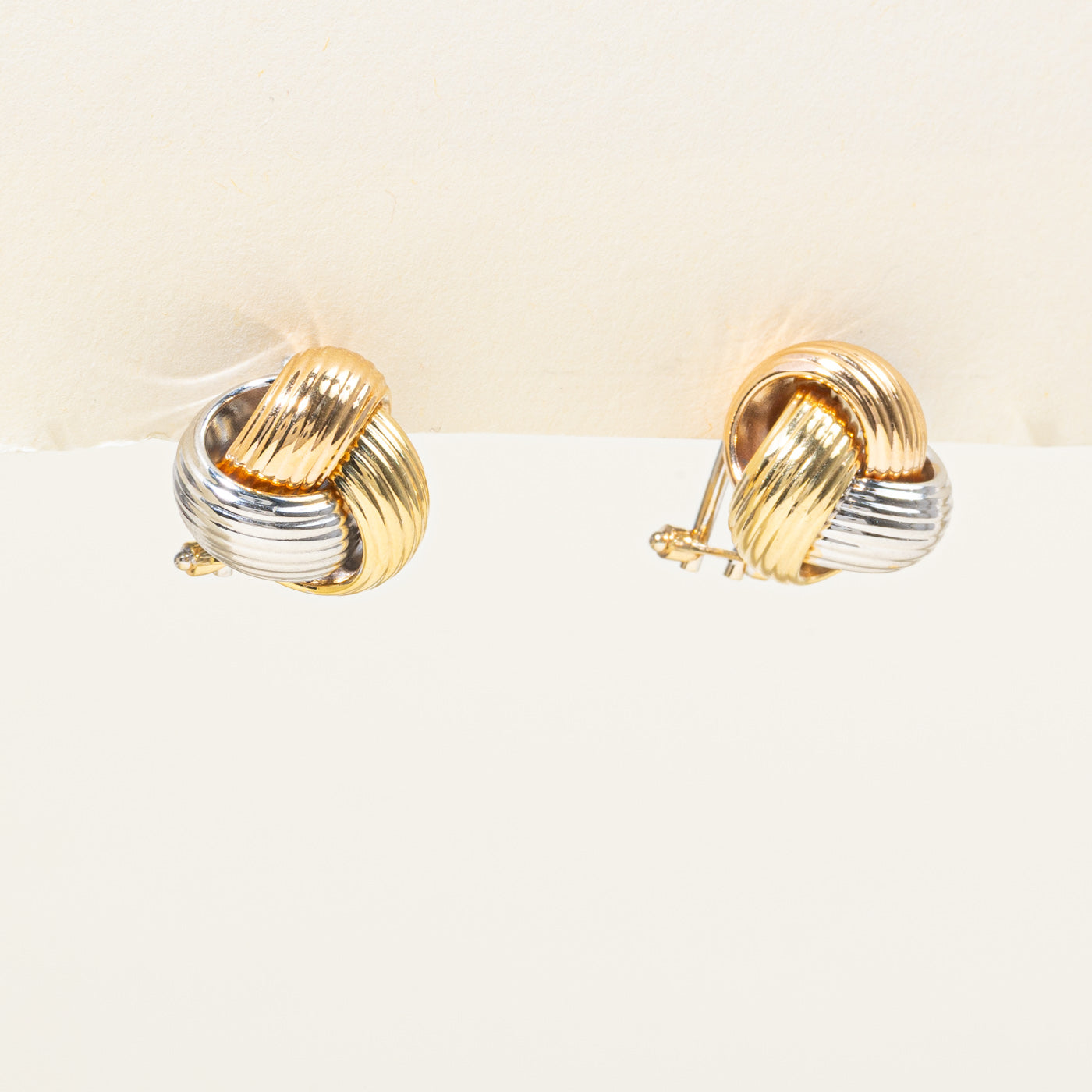18k Tri Tone Gold Grooved Knot Stud Earrings