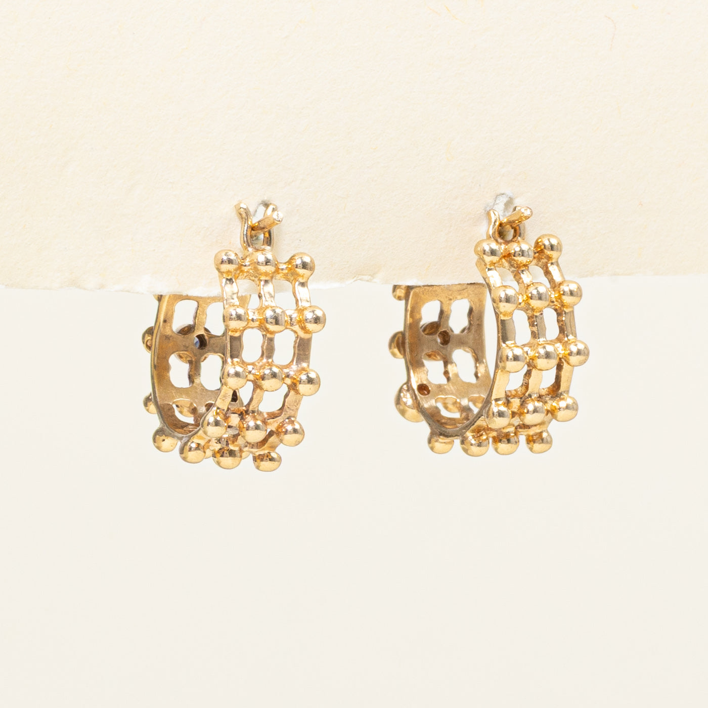 Diamond Bead Textured Hoop Earrings