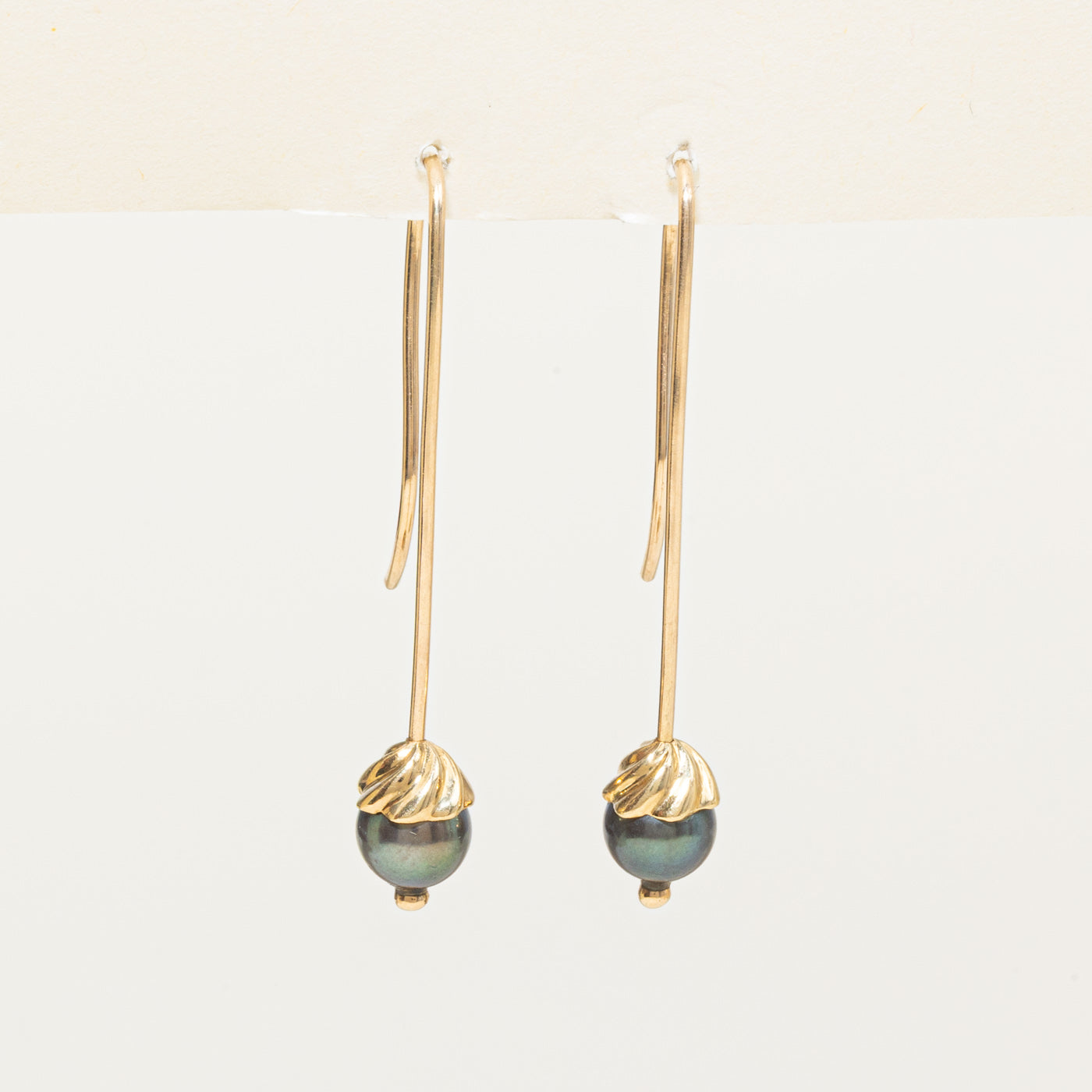 Yellow Gold Black Pearl Drop Earrings