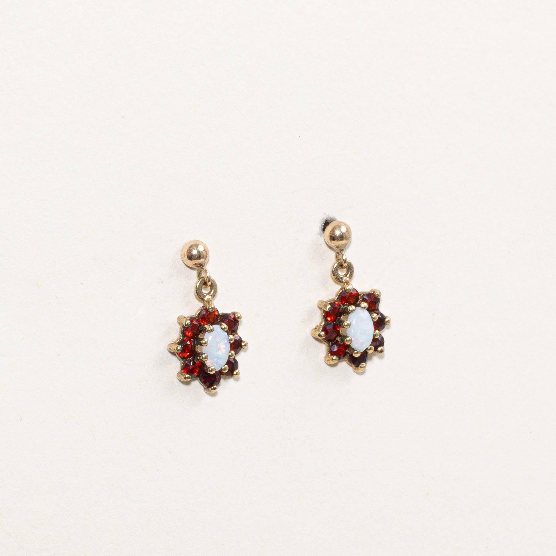 Opal & Garnet Halo Drop Earrings