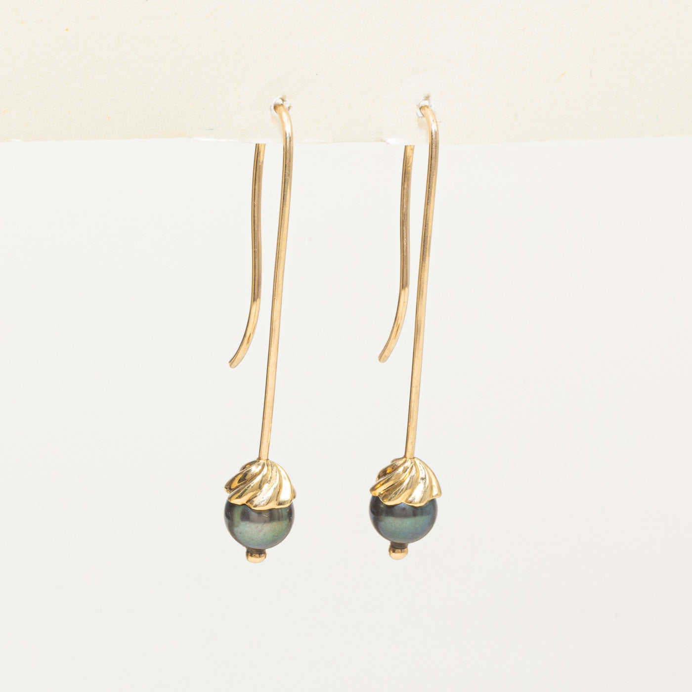 Yellow Gold Black Pearl Drop Earrings