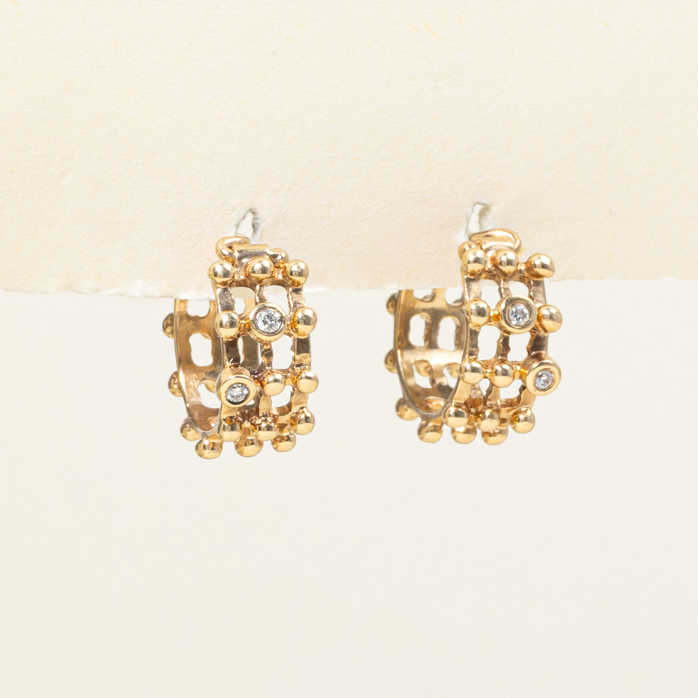 Diamond Bead Textured Hoop Earrings