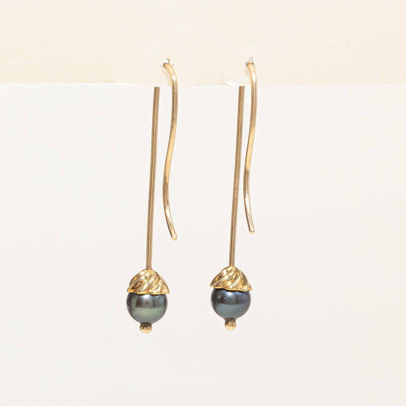 Yellow Gold Black Pearl Drop Earrings