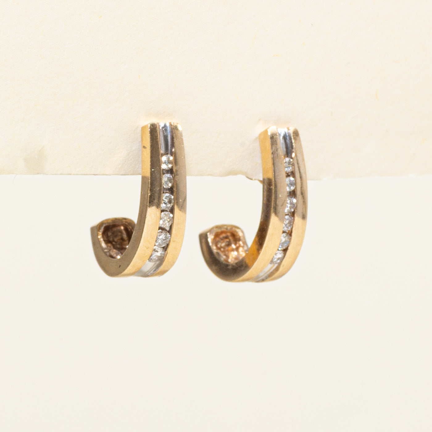 Channel Set Diamond Half Hoop Earrings