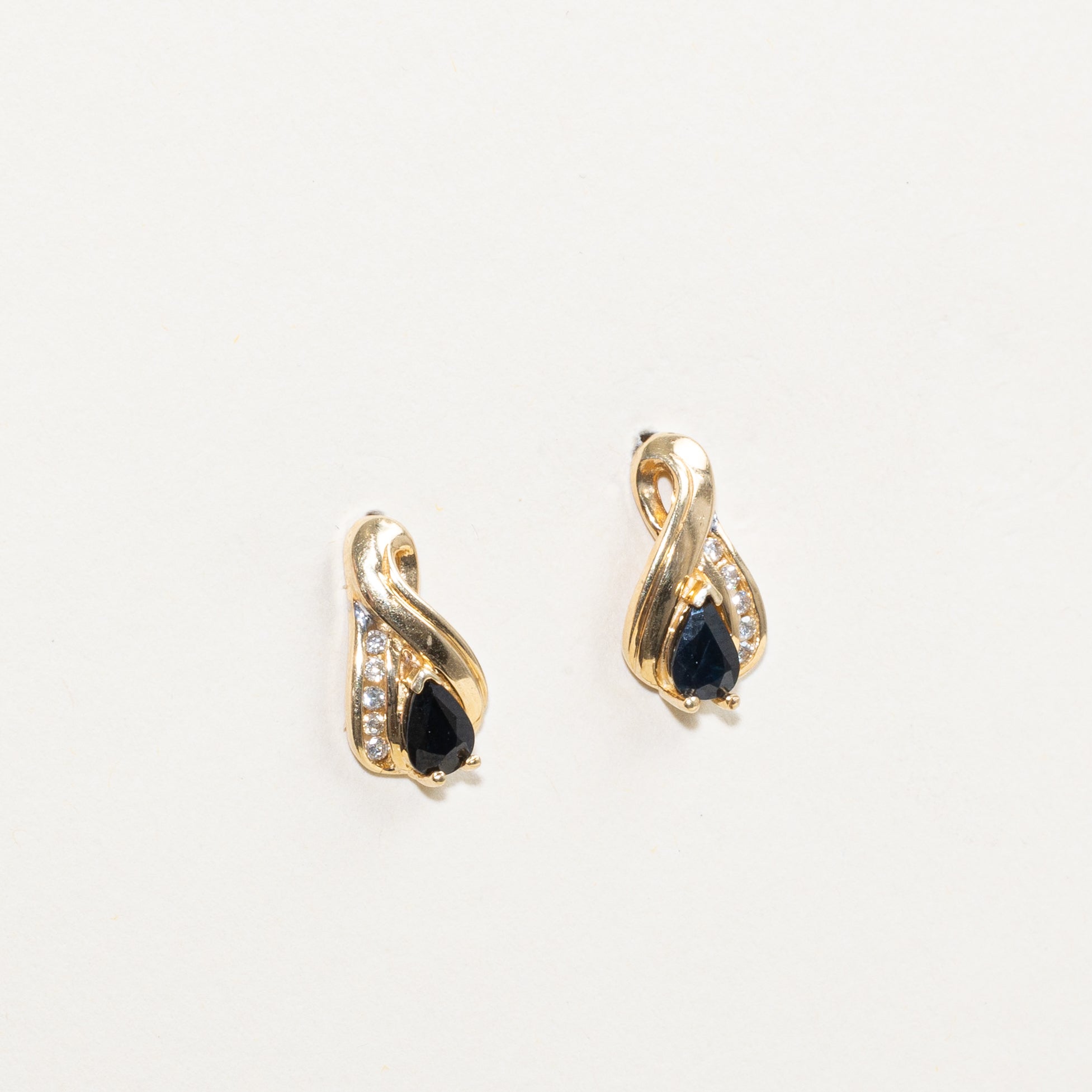 Pear Cut Sapphire & Diamond Crossover Drop Earrings