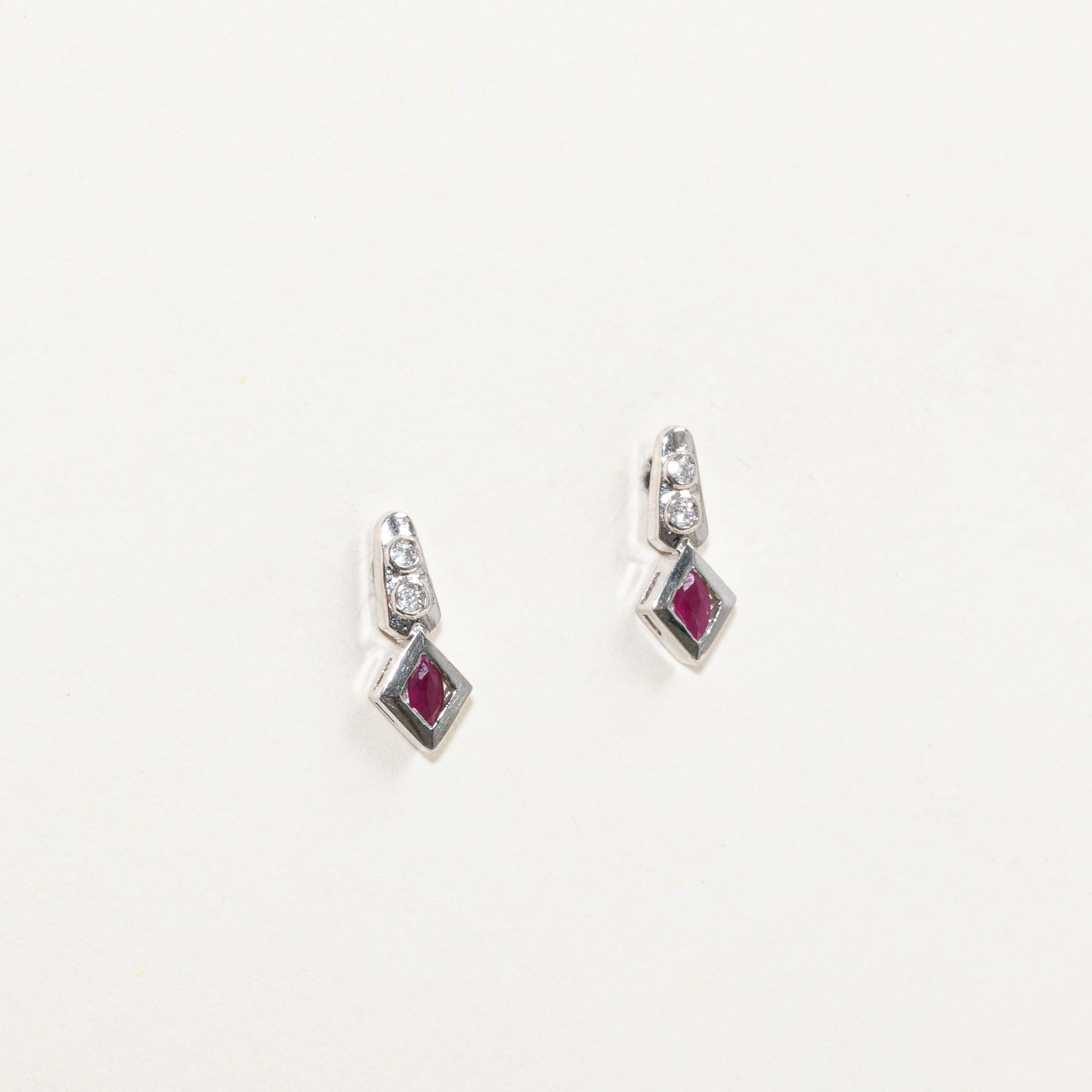 Marquise Cut Ruby & Diamond Geometric Stud Earrings