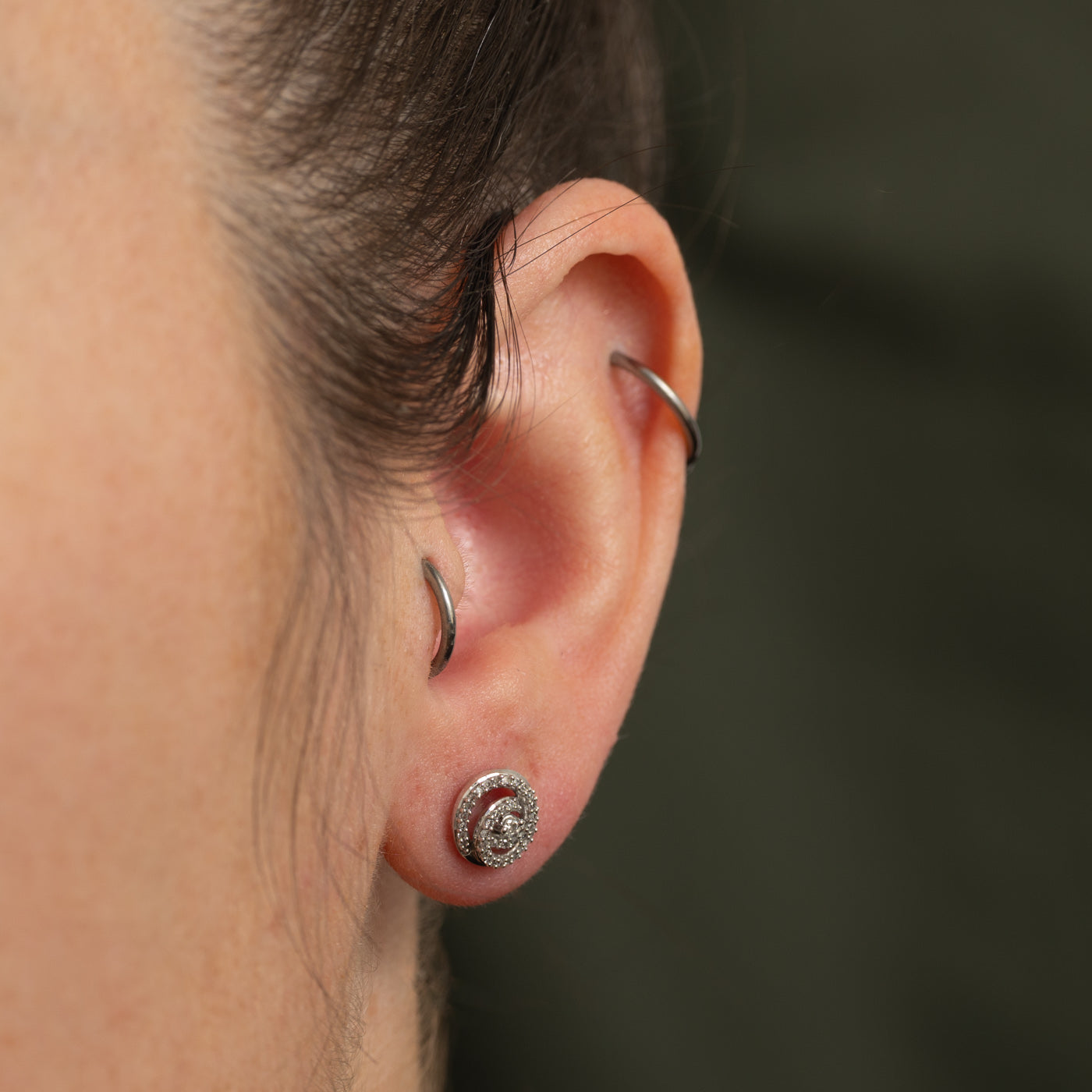 Pave Set Diamond Spiral Stud Earrings