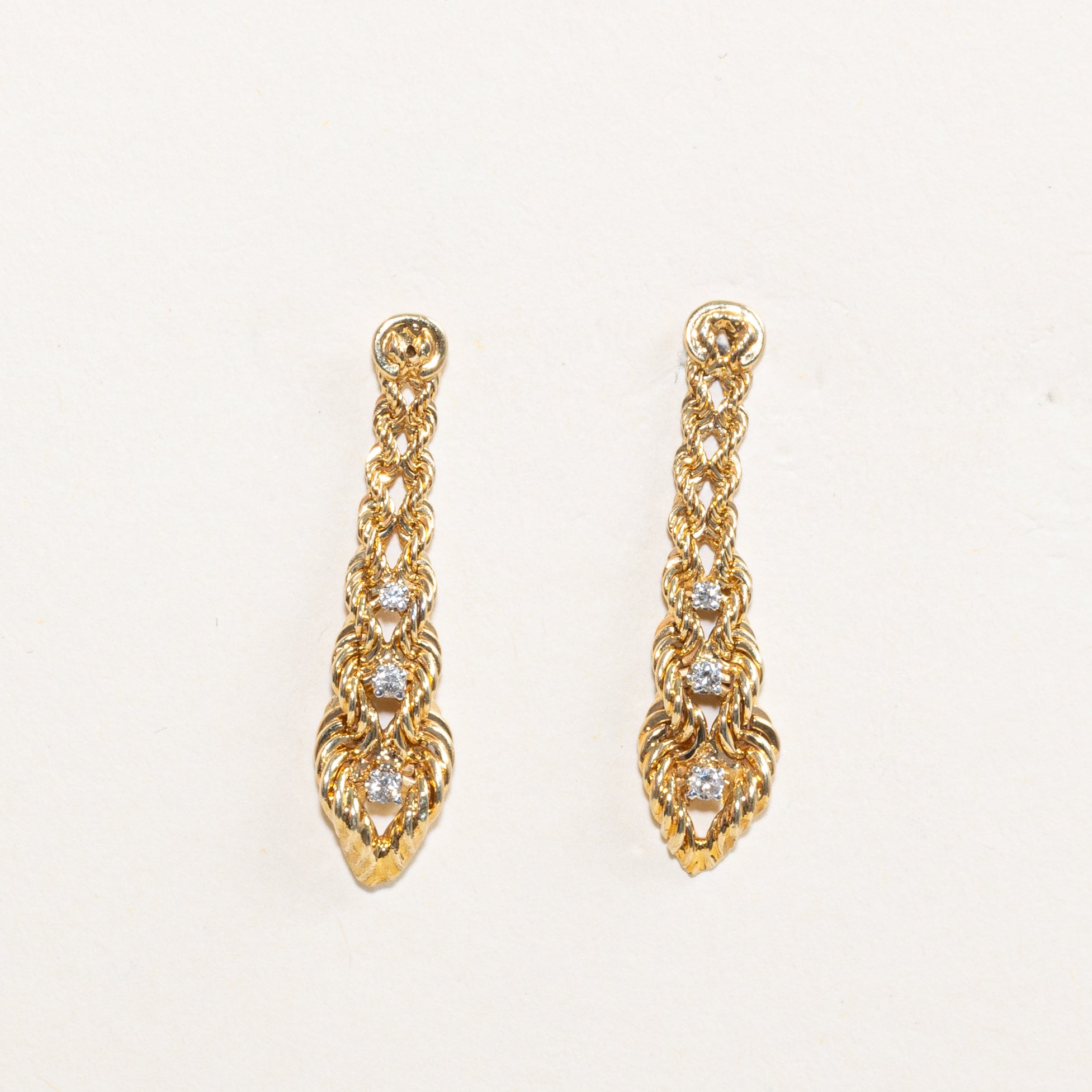 Diamond Braided Rope Drop Earrings