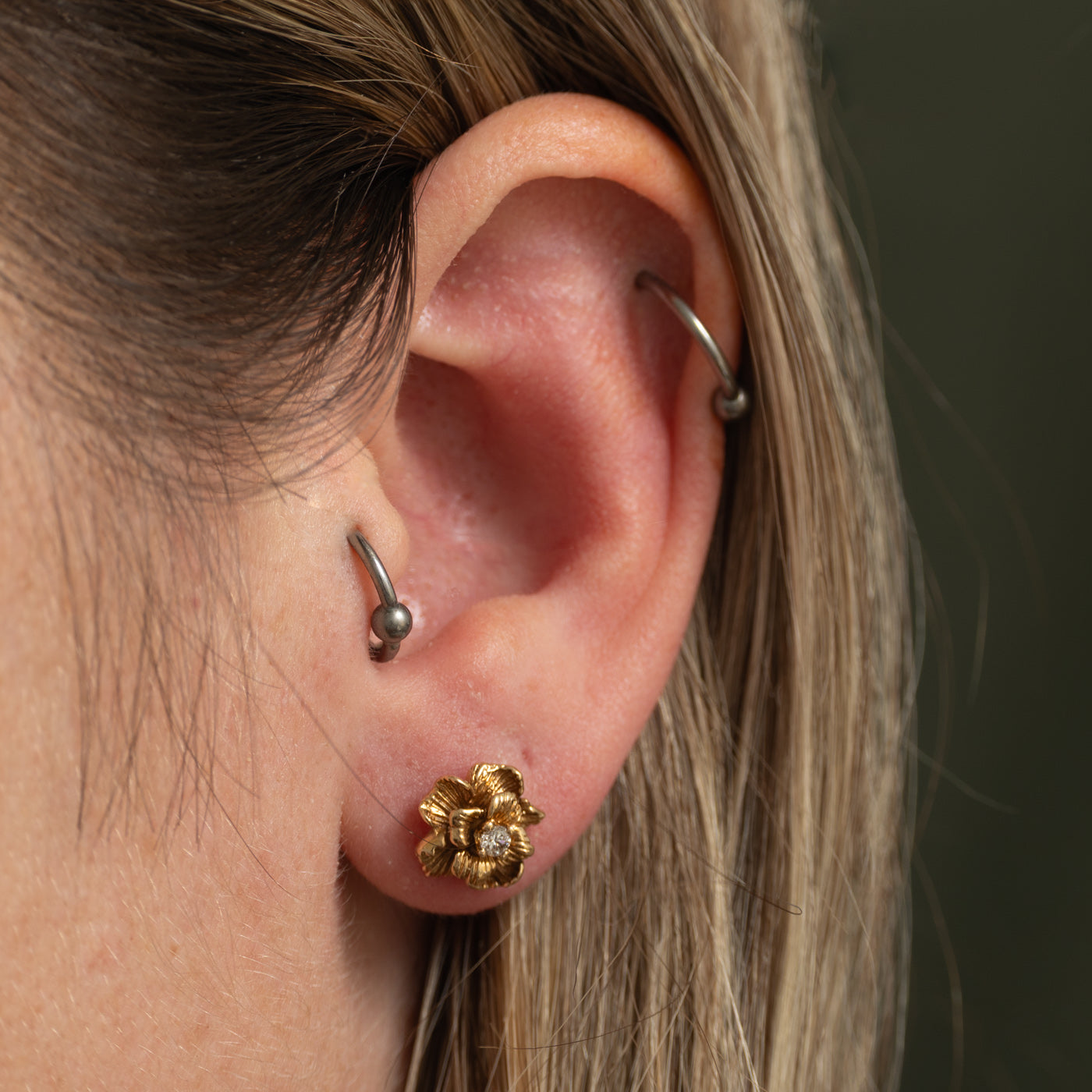 Diamond Flower Stud Earrings