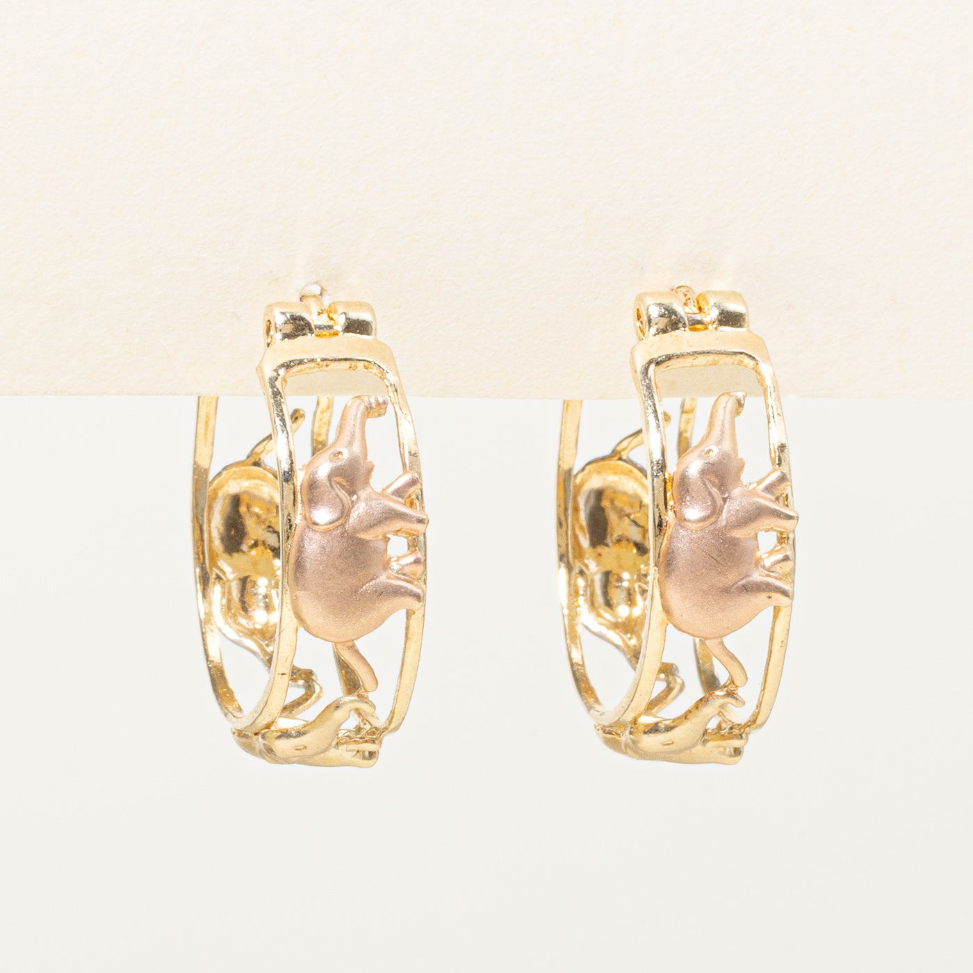 10k Tri Tone Gold Elephant Hoop Earrings
