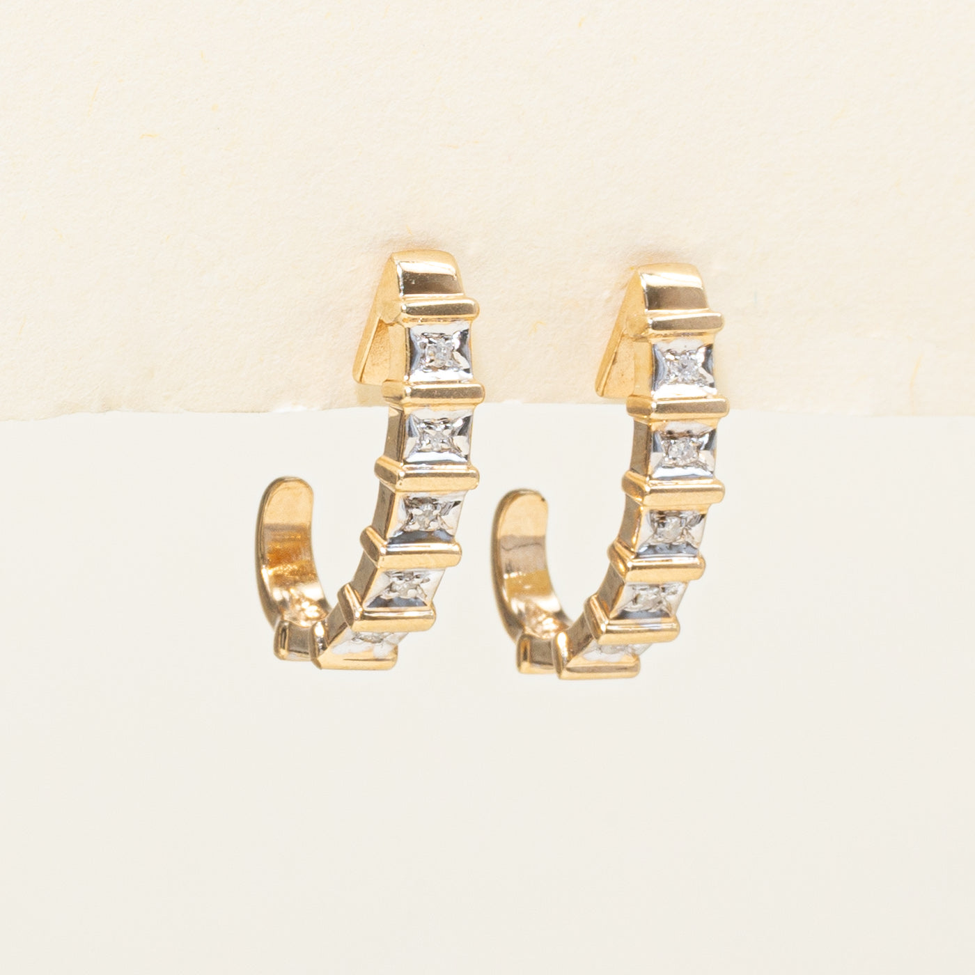 Diamond Grooved Half Hoop Earrings