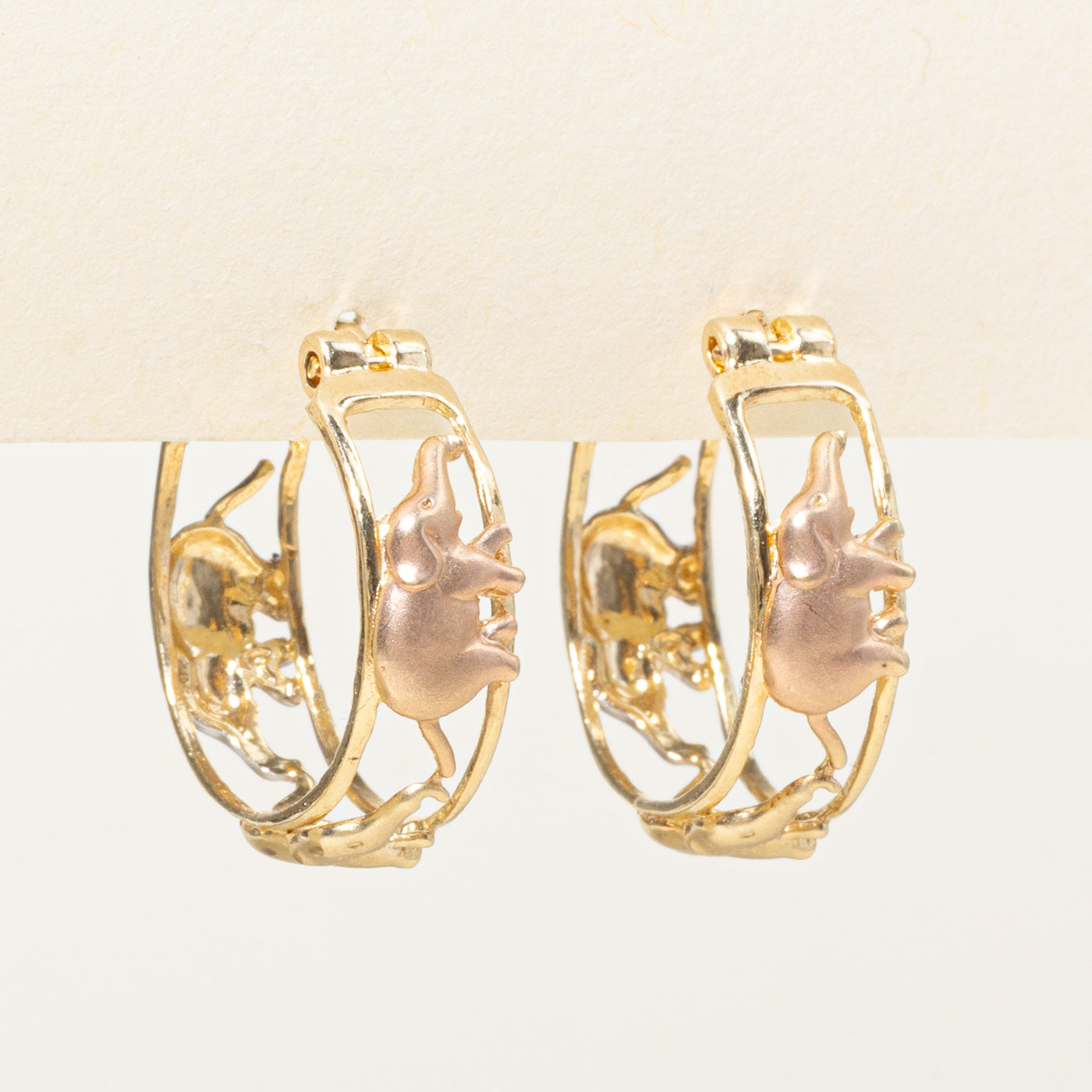 10k Tri Tone Gold Elephant Hoop Earrings