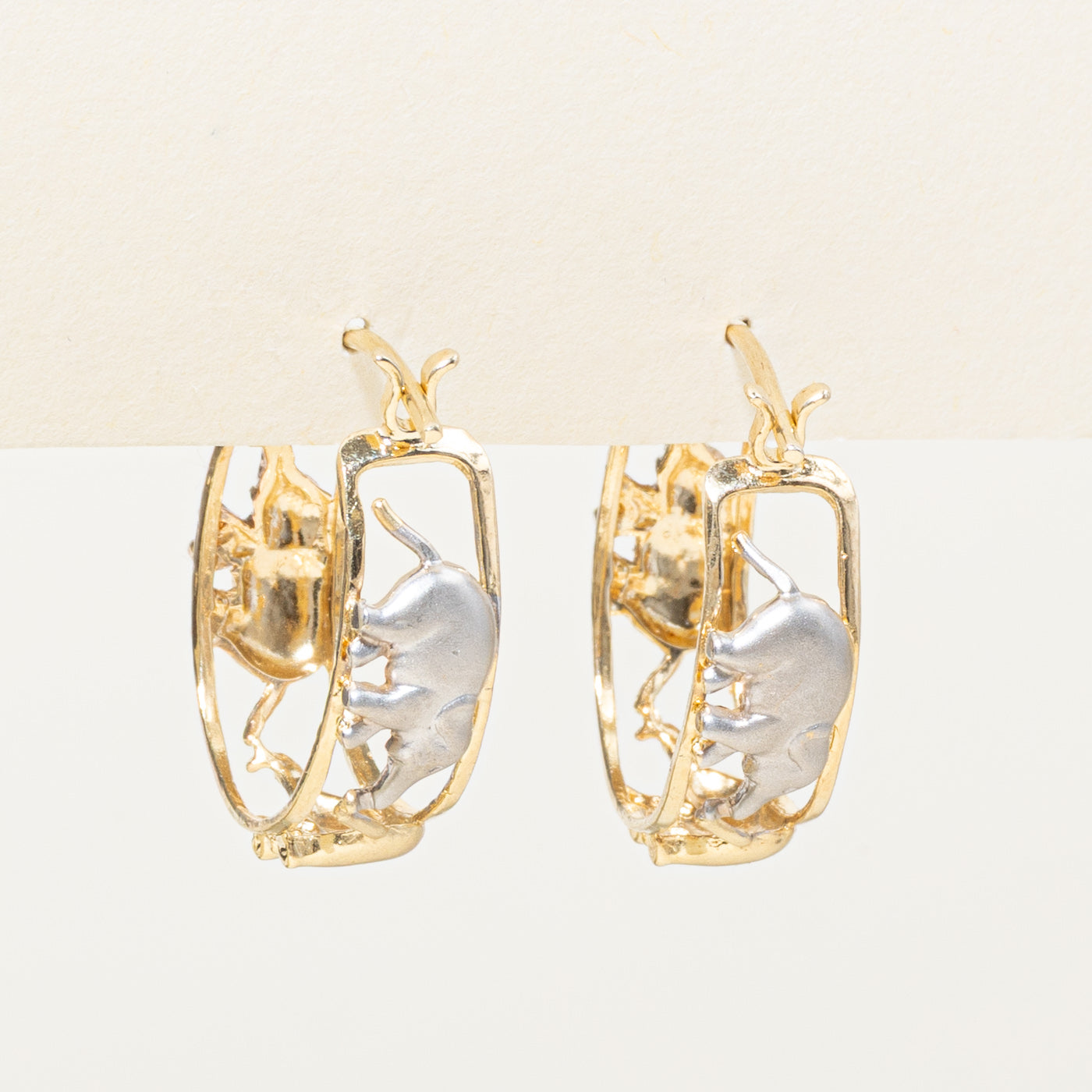 10k Tri Tone Gold Elephant Hoop Earrings