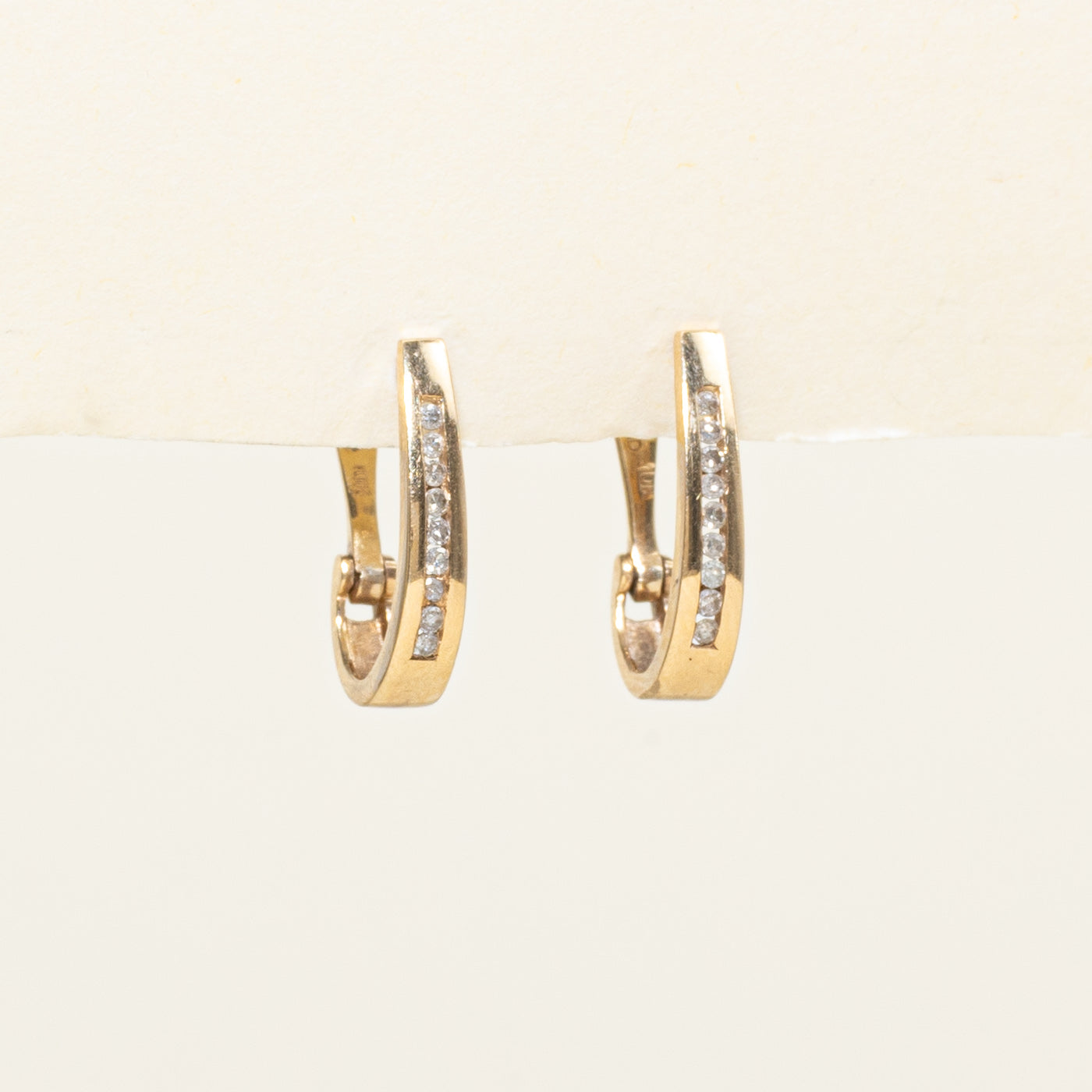 Channel Set Diamond Half Hoop Earrings