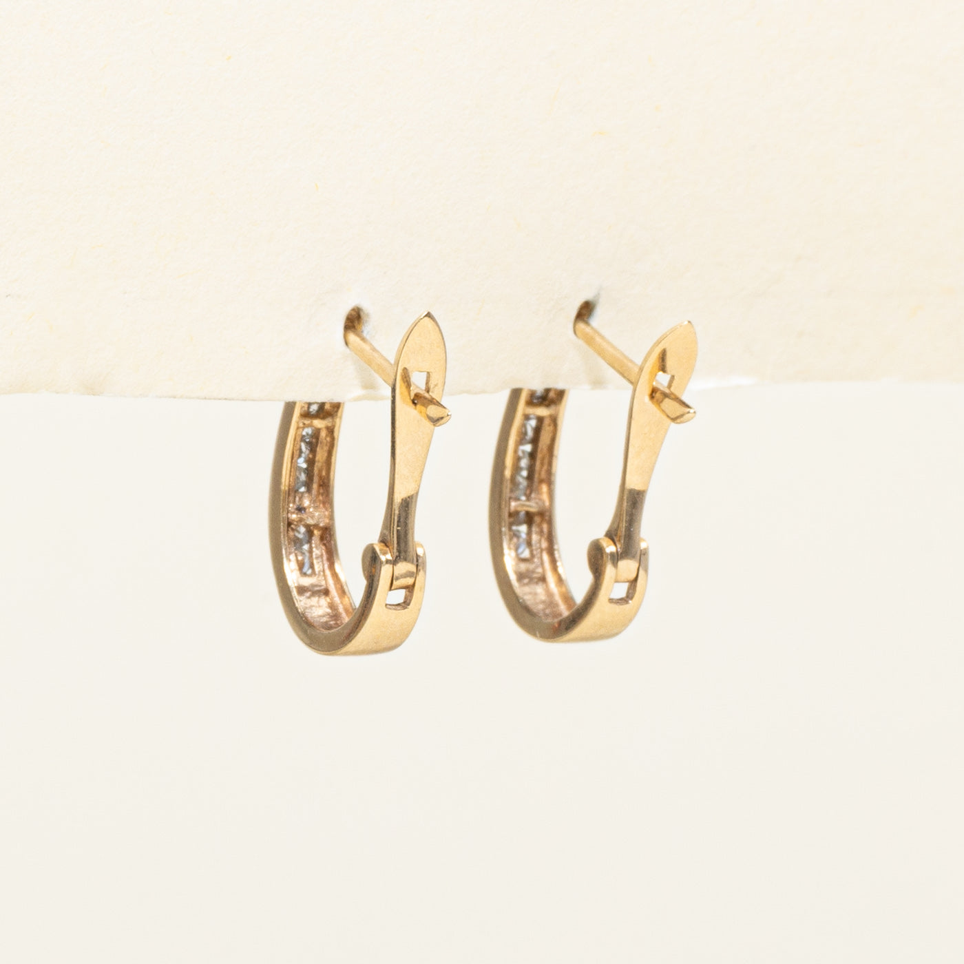 Channel Set Diamond Half Hoop Earrings