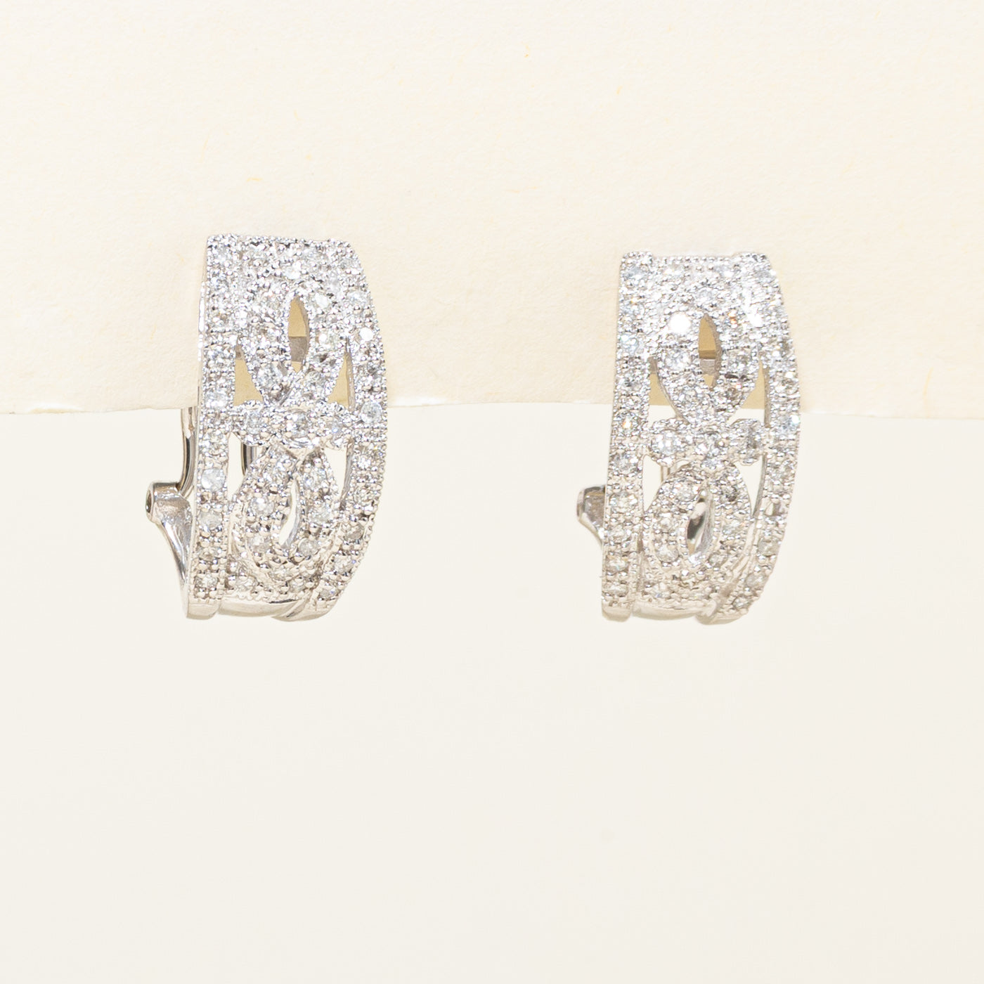 Pave Set Diamond Half Hoop Earrings