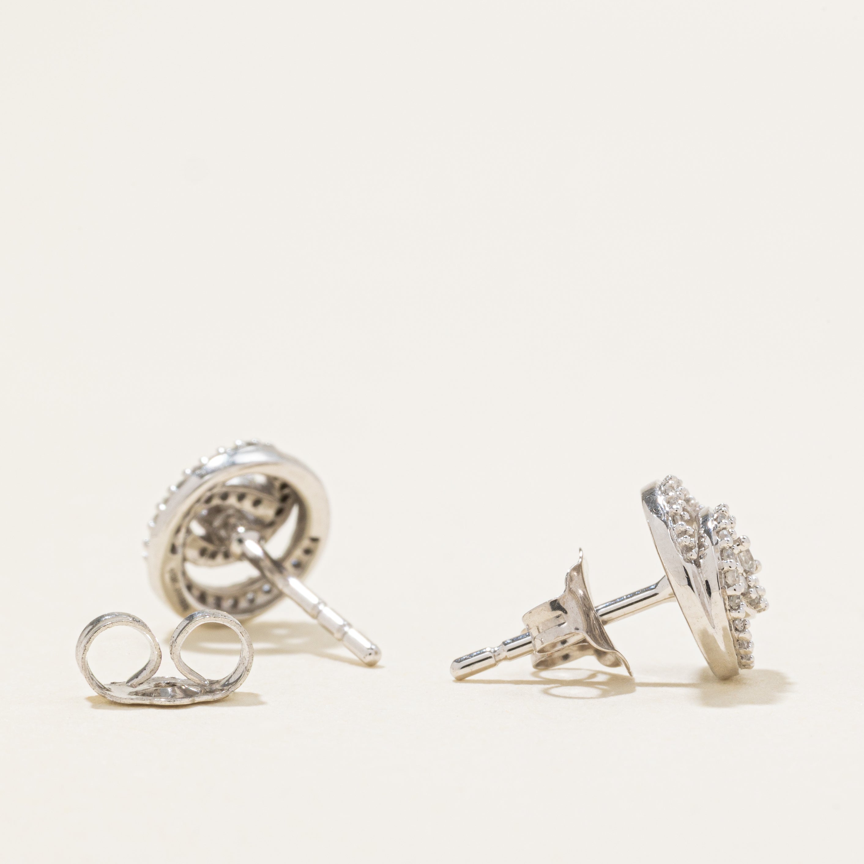 Pave Set Diamond Spiral Stud Earrings