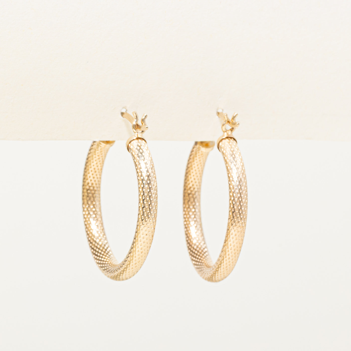 10k Yellow Gold Textured Hoop Earrings