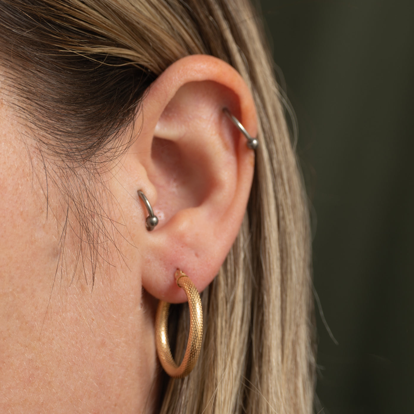 10k Yellow Gold Textured Hoop Earrings