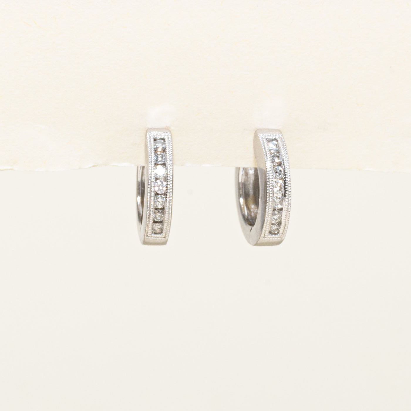 Channel Set Diamond Milgrain Huggie Earrings