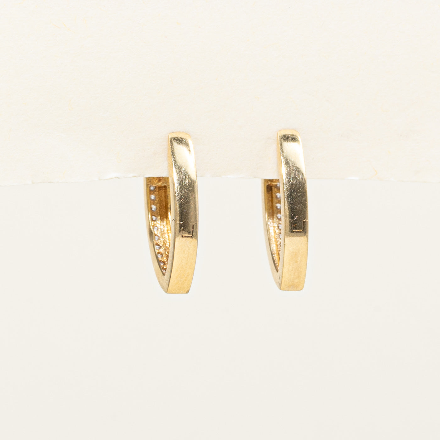 18k Channel Set Diamond Angled Hoop Earrings