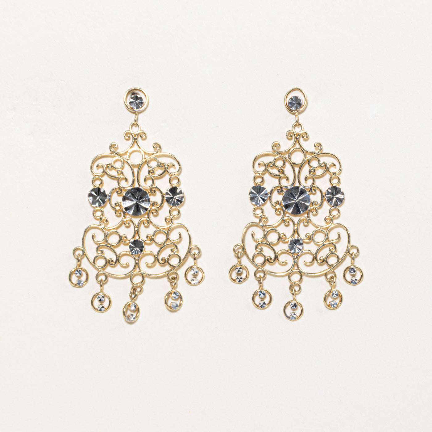 10k Yellow & White Gold Ornate Chandelier Earrings