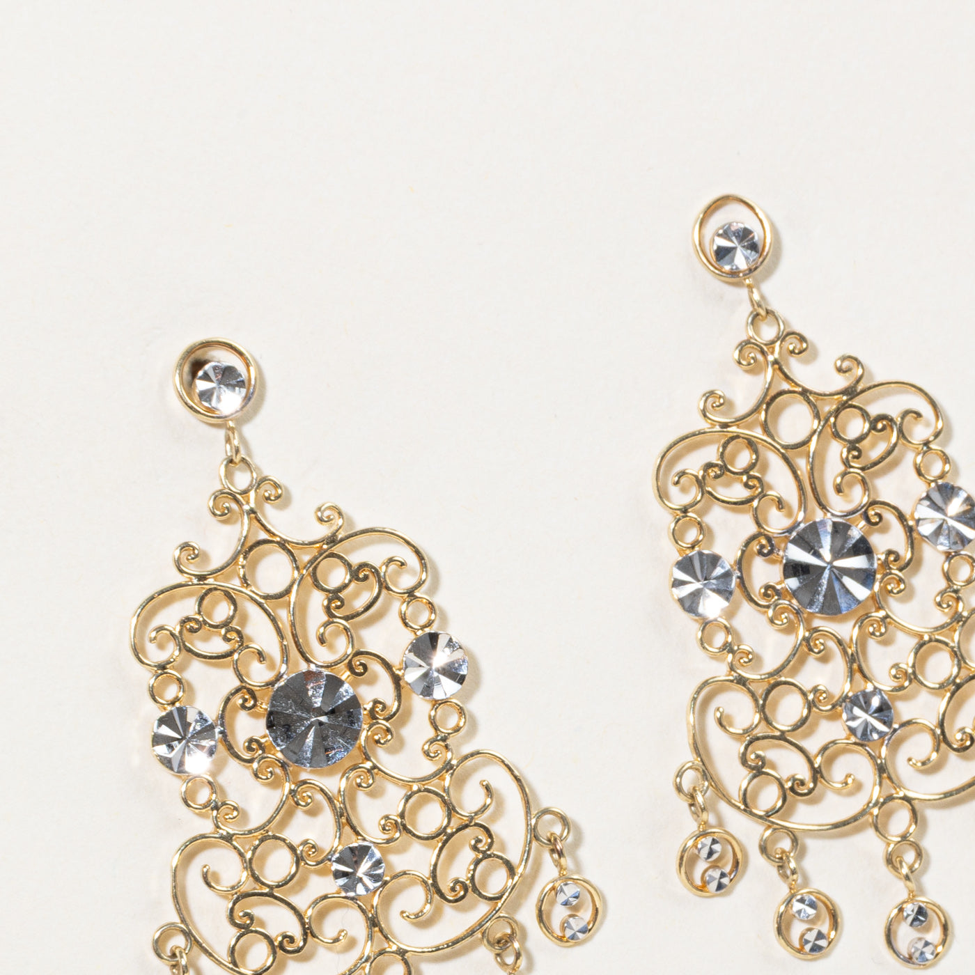 10k Yellow & White Gold Ornate Chandelier Earrings