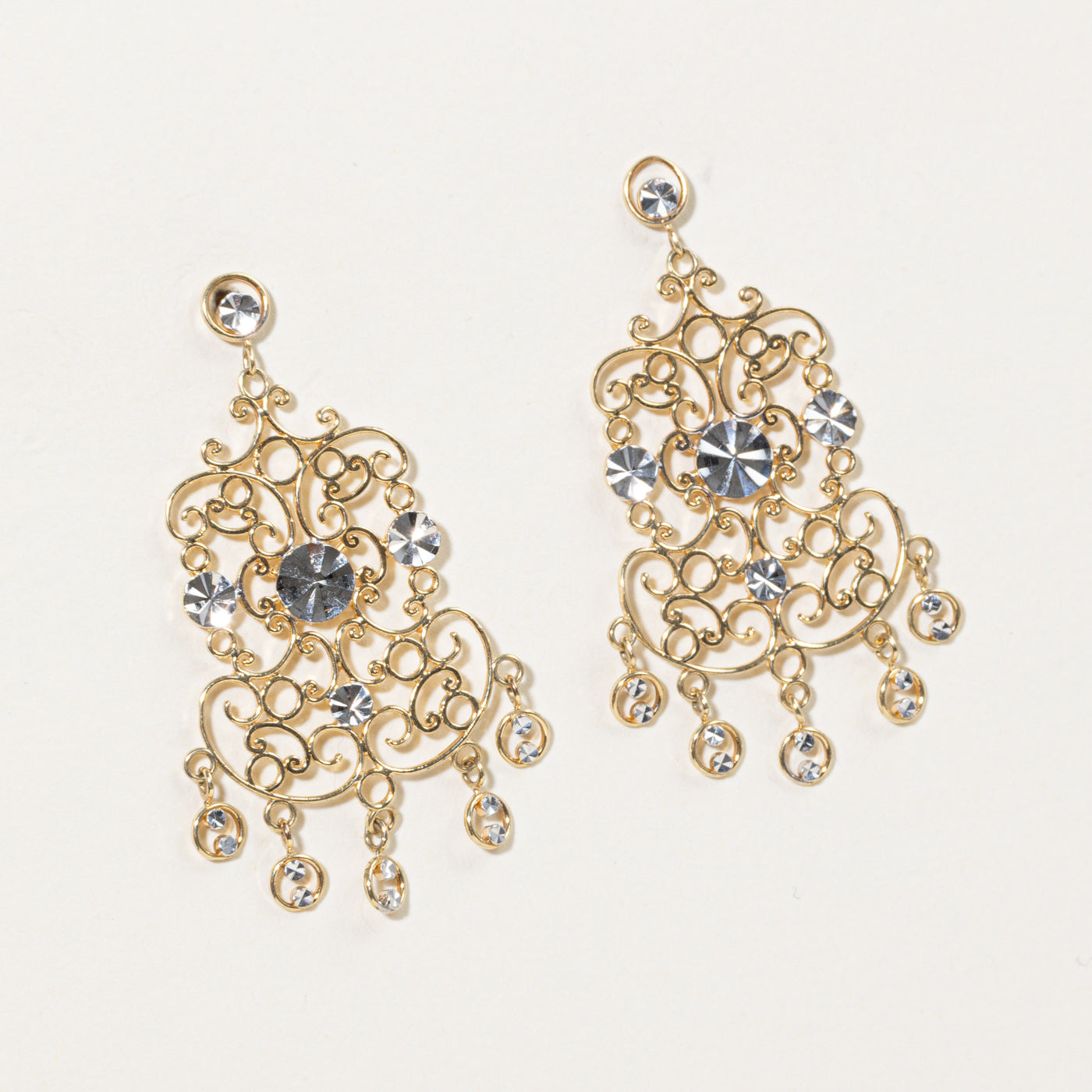 10k Yellow & White Gold Ornate Chandelier Earrings