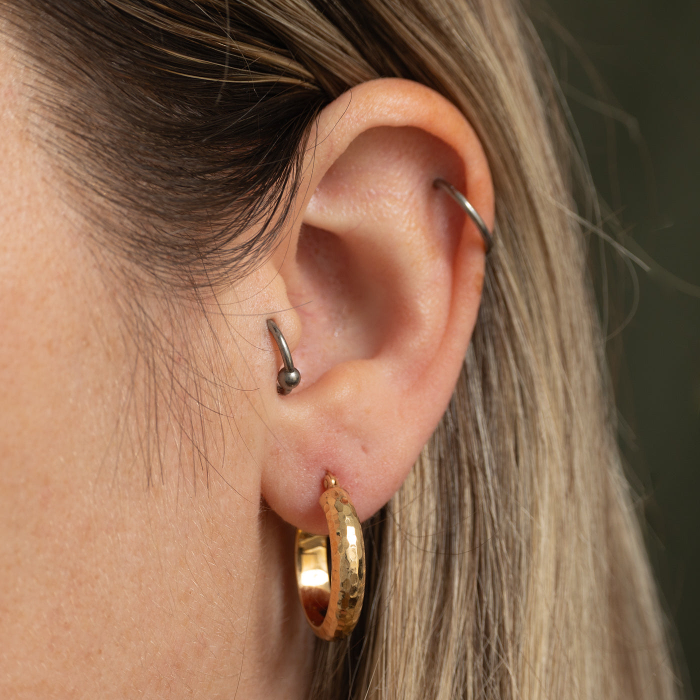 14k Yellow Gold Hammered Hoop Earrings