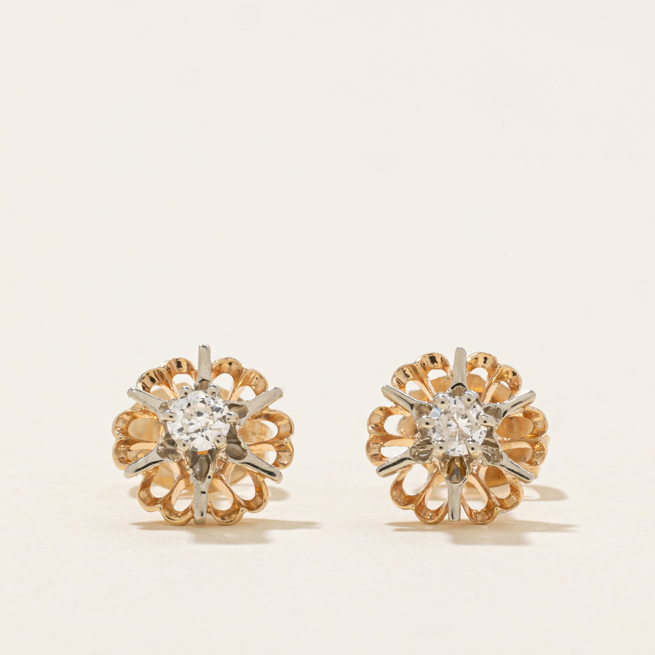 Diamond Openwork Floral Stud Earrings