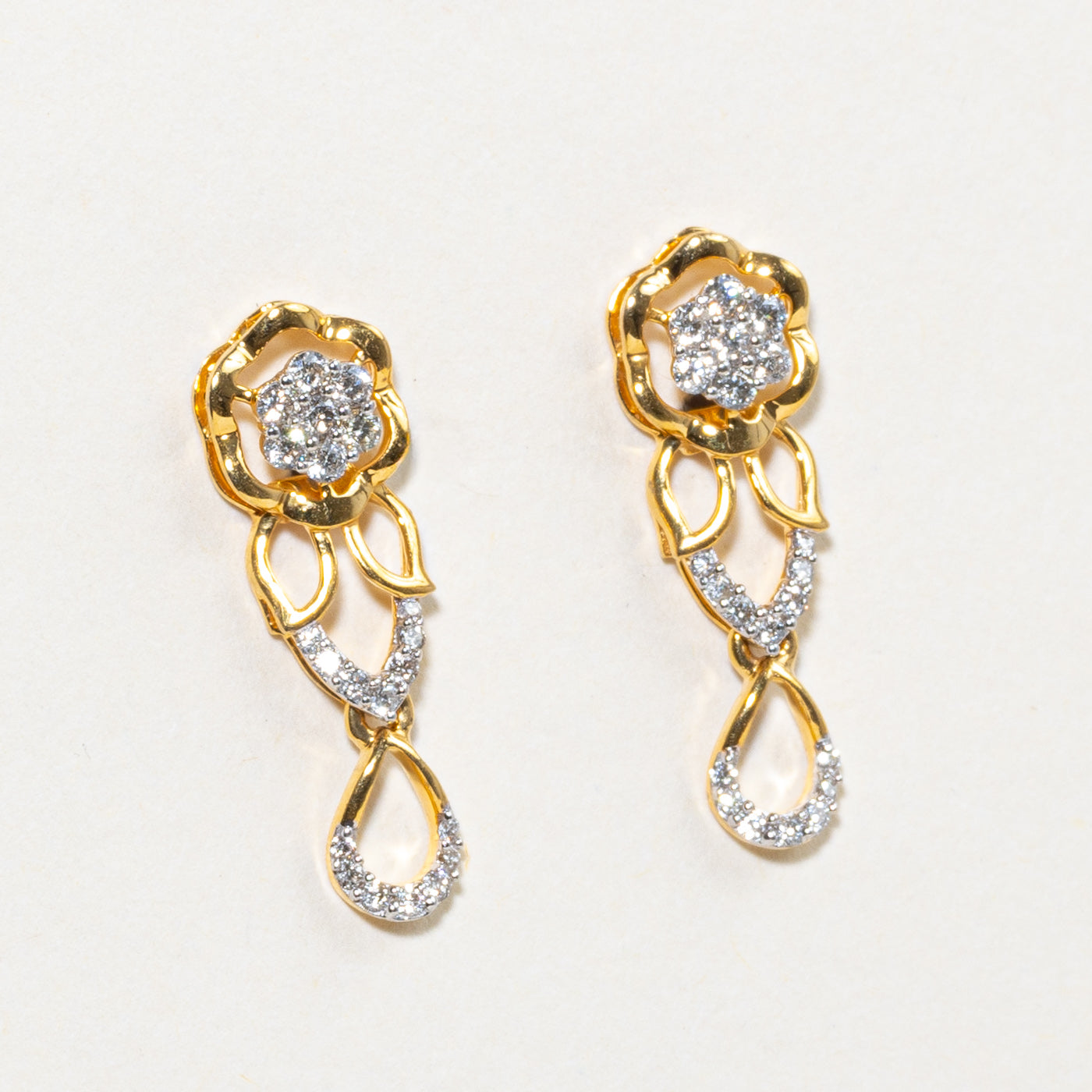 Diamond Floral Cluster Drop Earrings