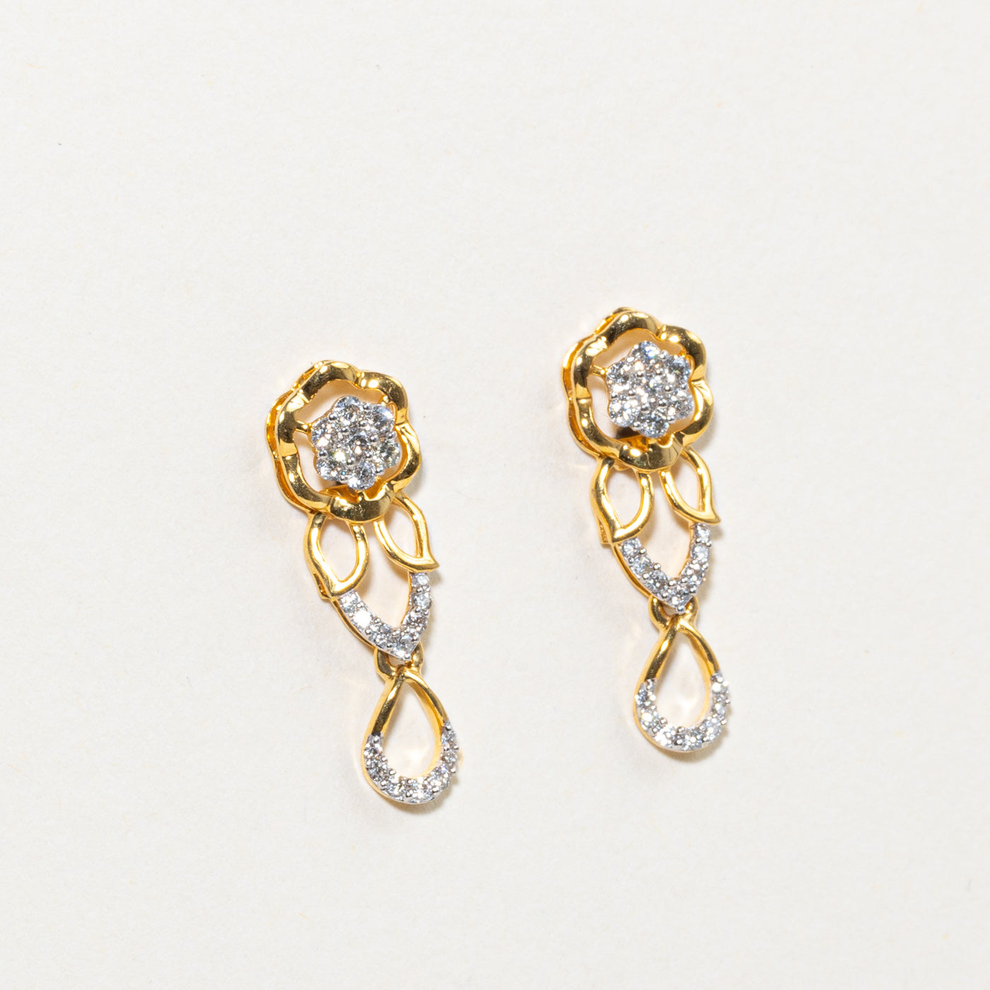 Diamond Floral Cluster Drop Earrings