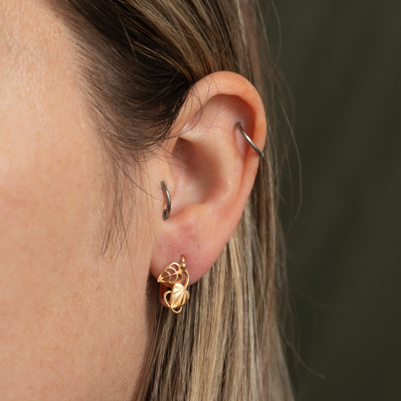 14k Yellow Gold Leaf Stud Earring
