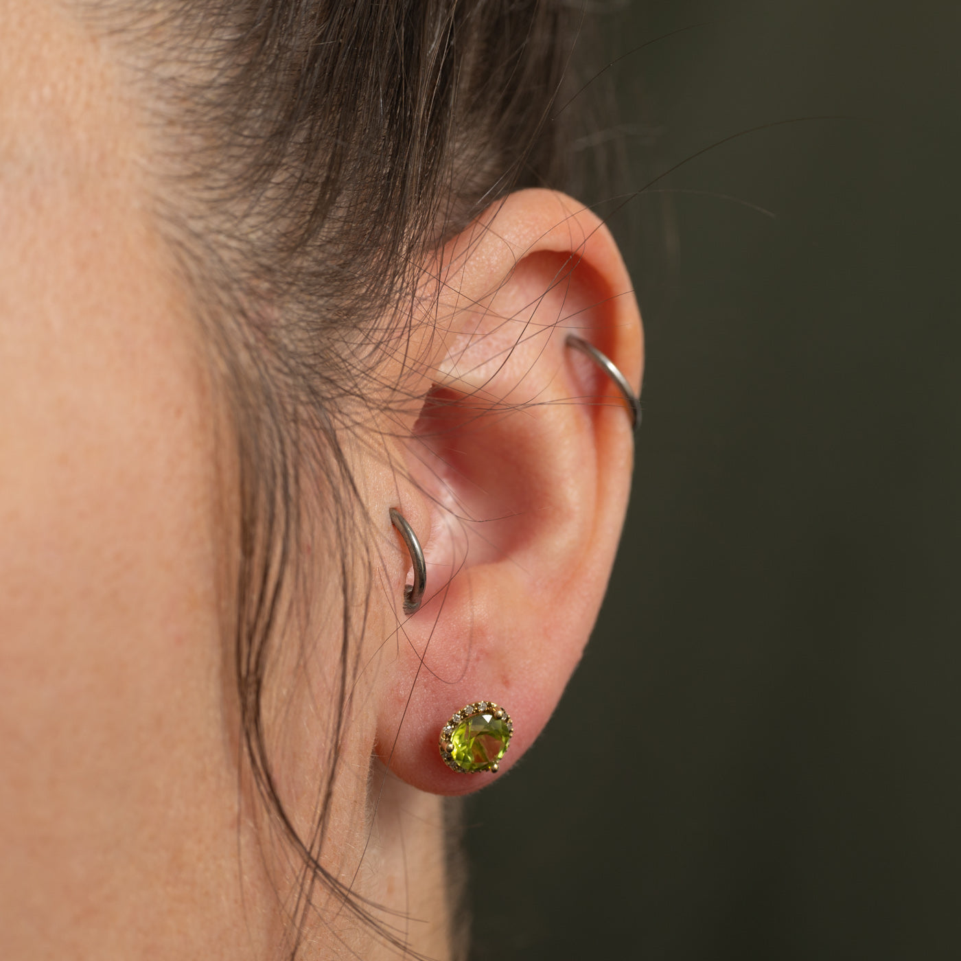 Peridot & Diamond Halo Stud Earrings