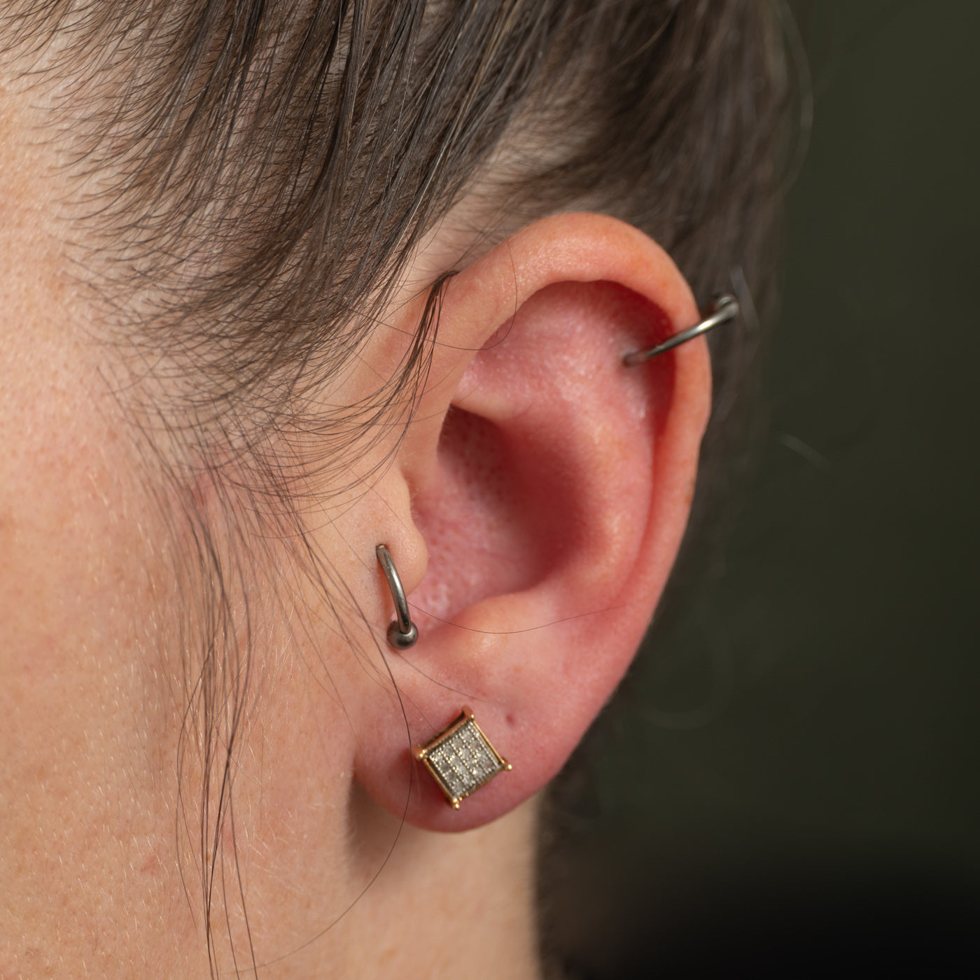 Diamond Square Cluster Stud Earrings